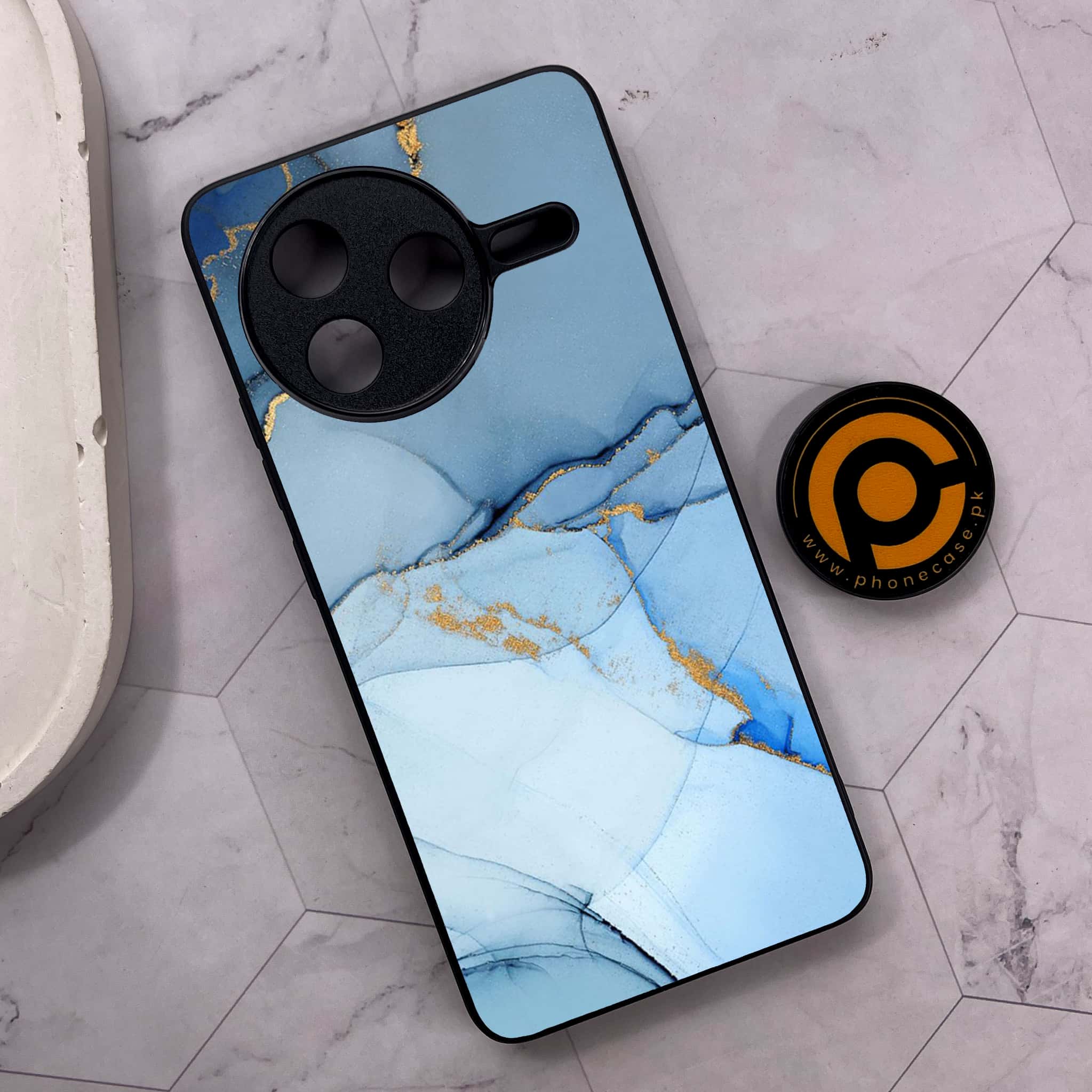 Xiaomi Poco F7 Pro 5G - Blue Marble Series - Premium Metal Printed soft Bumper shock Proof Case