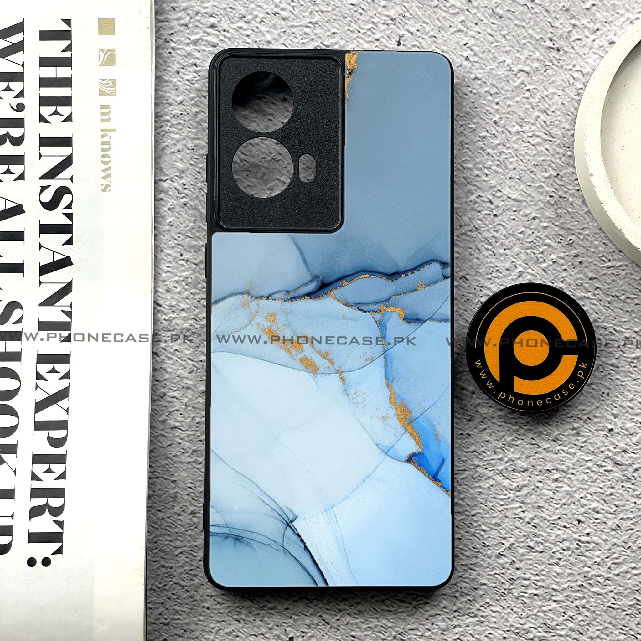 Moto G85 - Blue Marble Series - Premium Printed Glass soft Bumper shock Proof Case