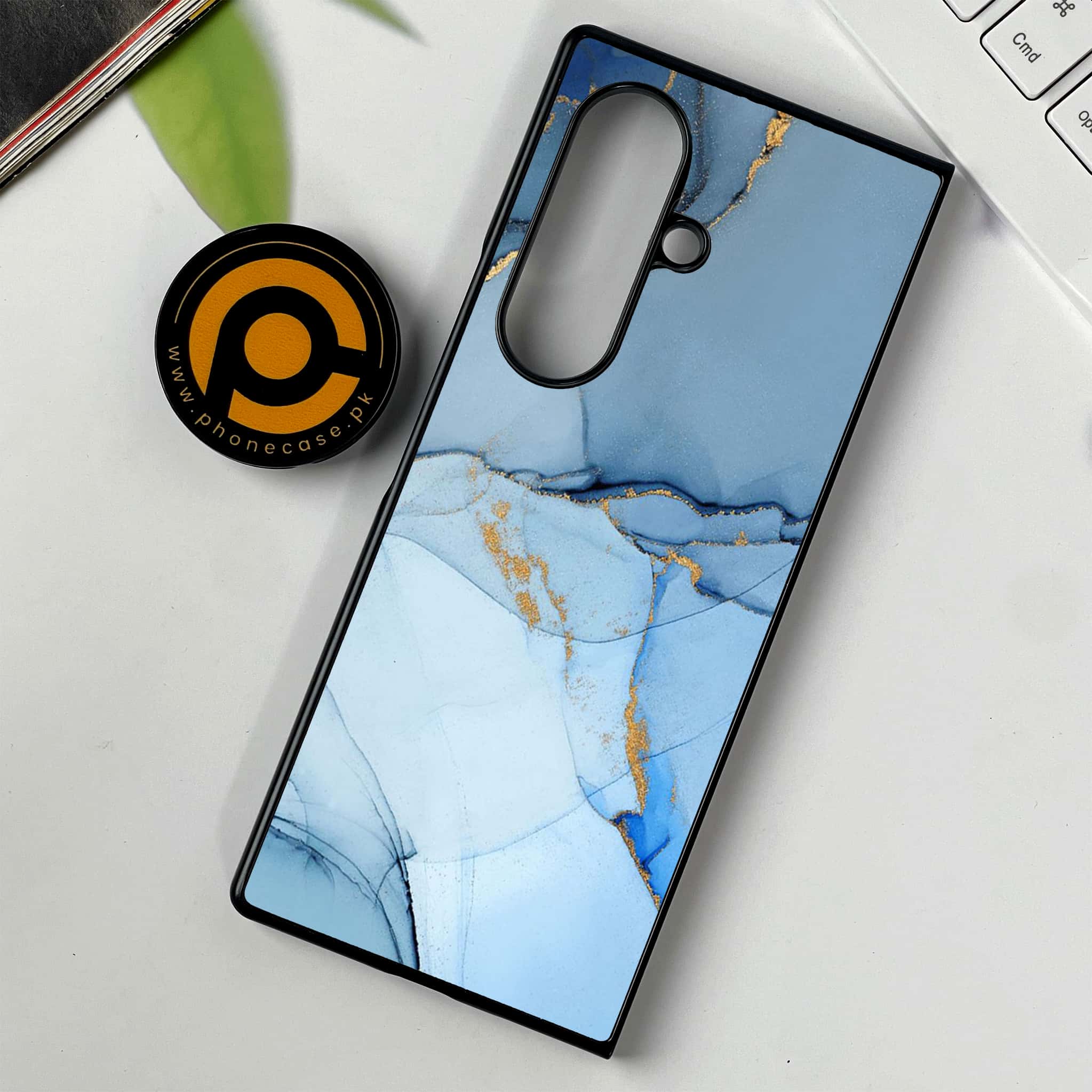 Samsung Galaxy Z Fold 7 - Blue Marble Series - Premium Metal Printed soft Bumper shock Proof Case