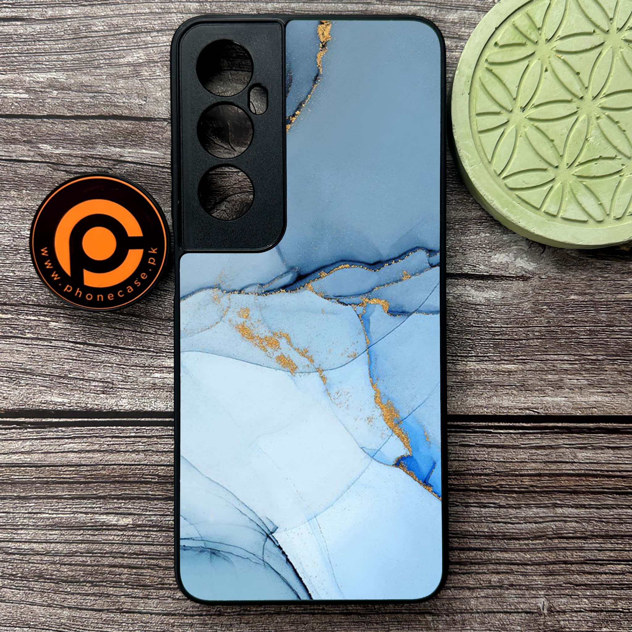 Realme C65  - Blue Marble Series - Premium Metal Printed soft Bumper shock Proof Case