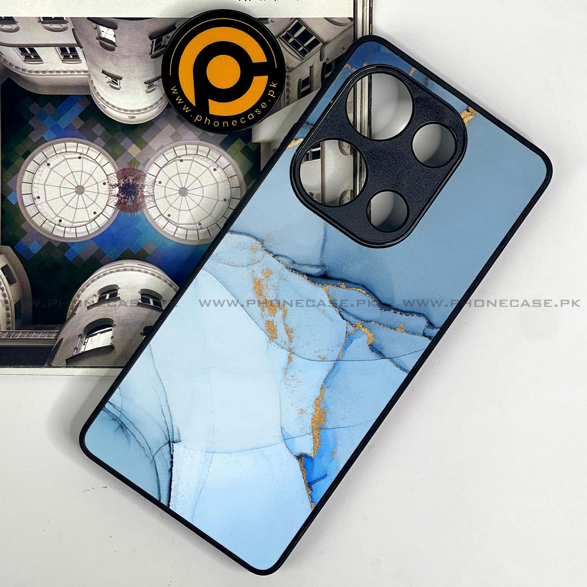 Redmi Note 13 Pro 4G - Blue Marble Series - Premium Metal Printed soft Bumper shock Proof Case