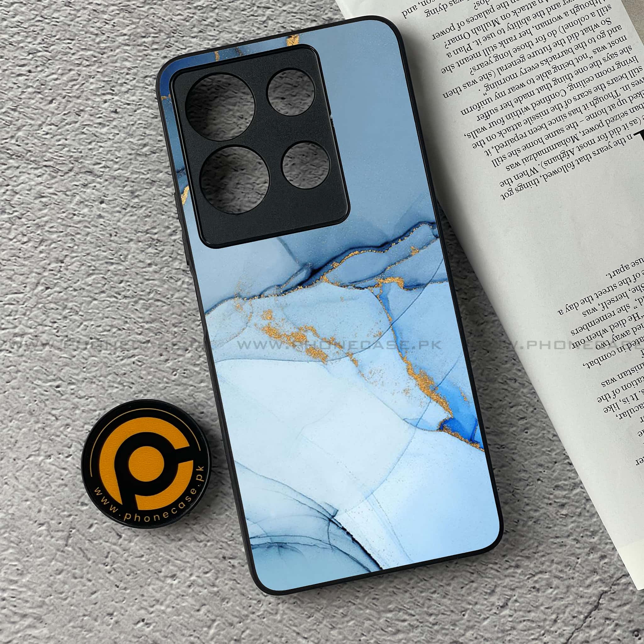 Infinix Note 30 - Blue Marble Series - Premium Printed Glass soft Bumper shock Proof Case