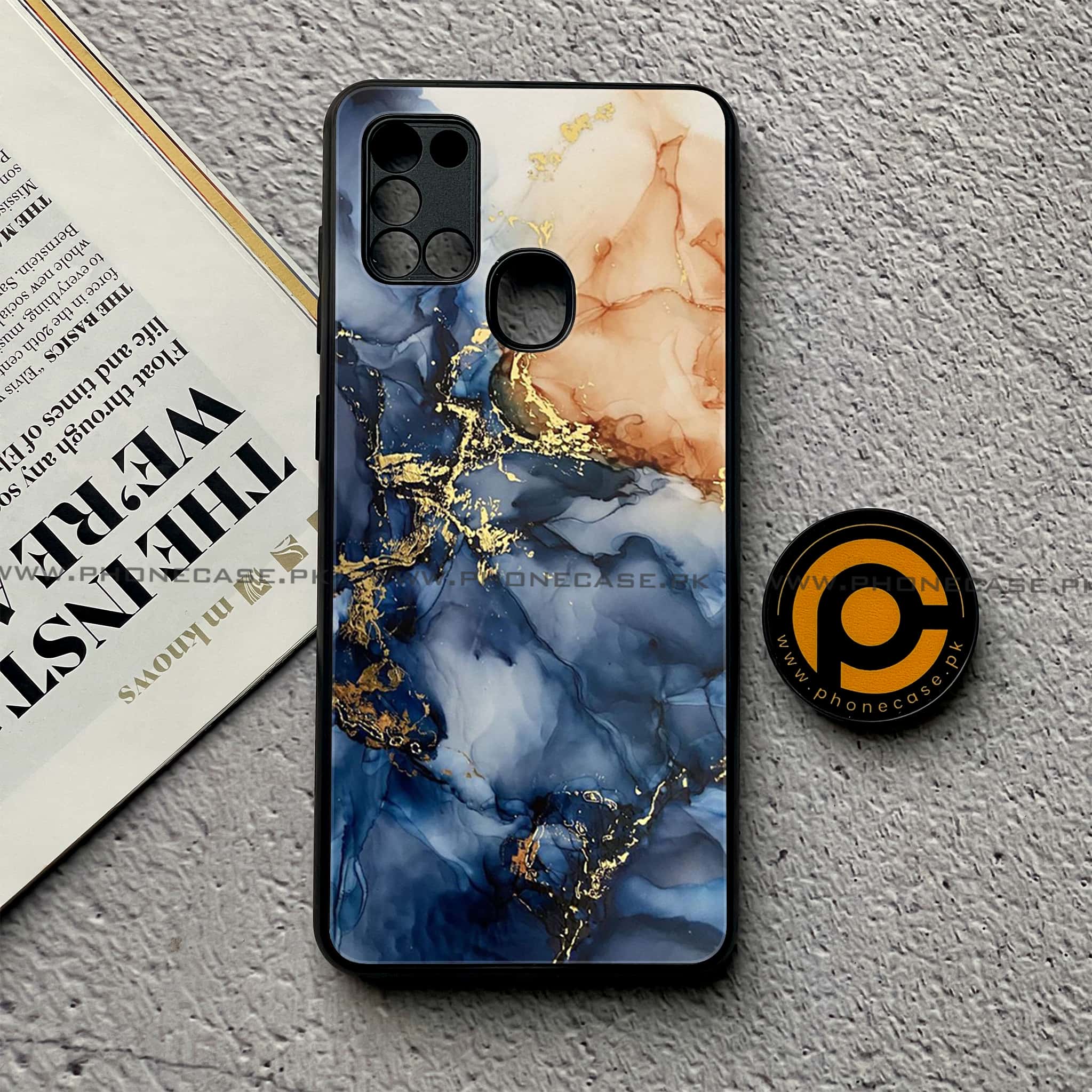 Samsung Galaxy A21s - Blue Marble Series - Premium Printed Glass soft Bumper shock Proof Case