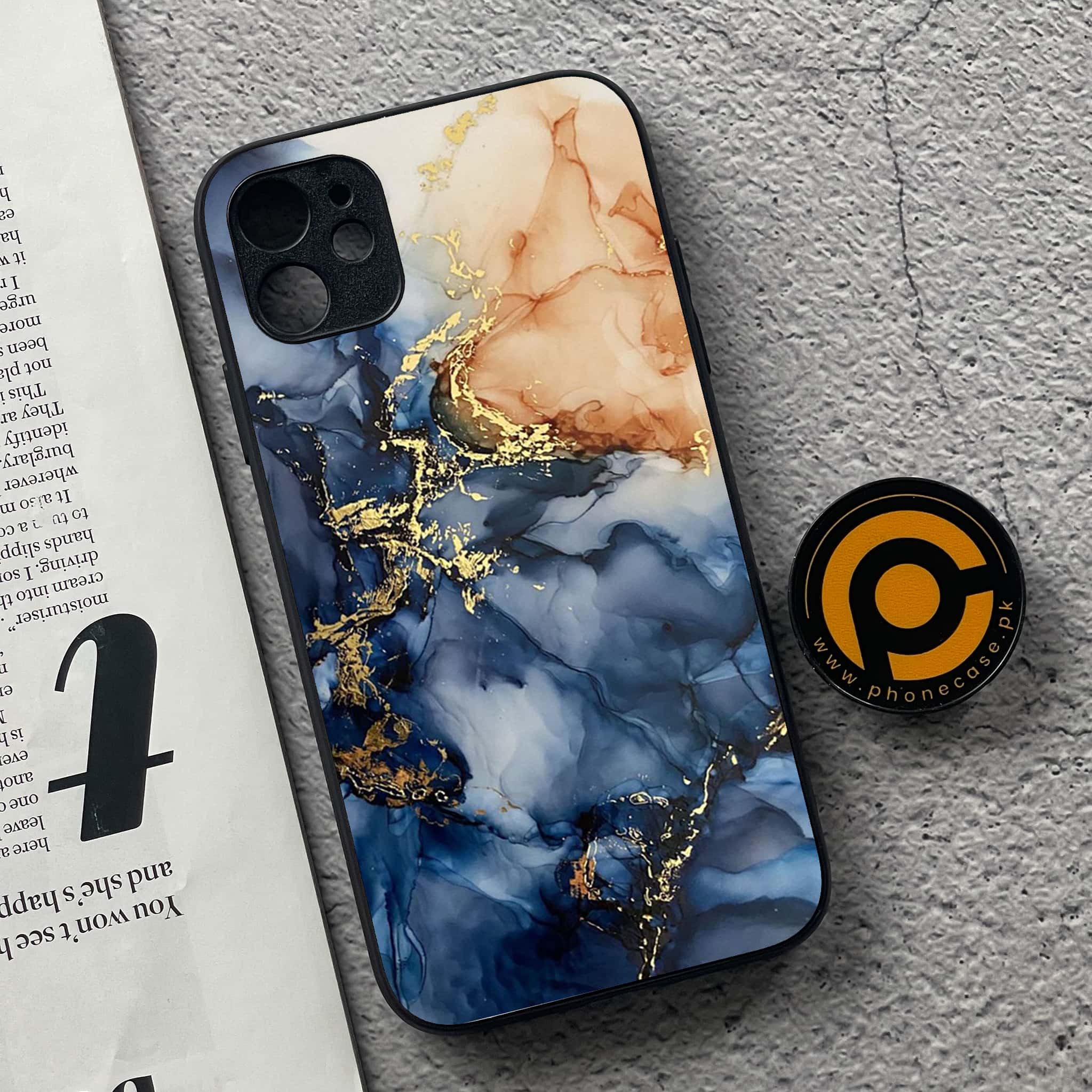 iPhone 11 Blue Marble Series  Premium Printed Glass soft Bumper shock Proof Case