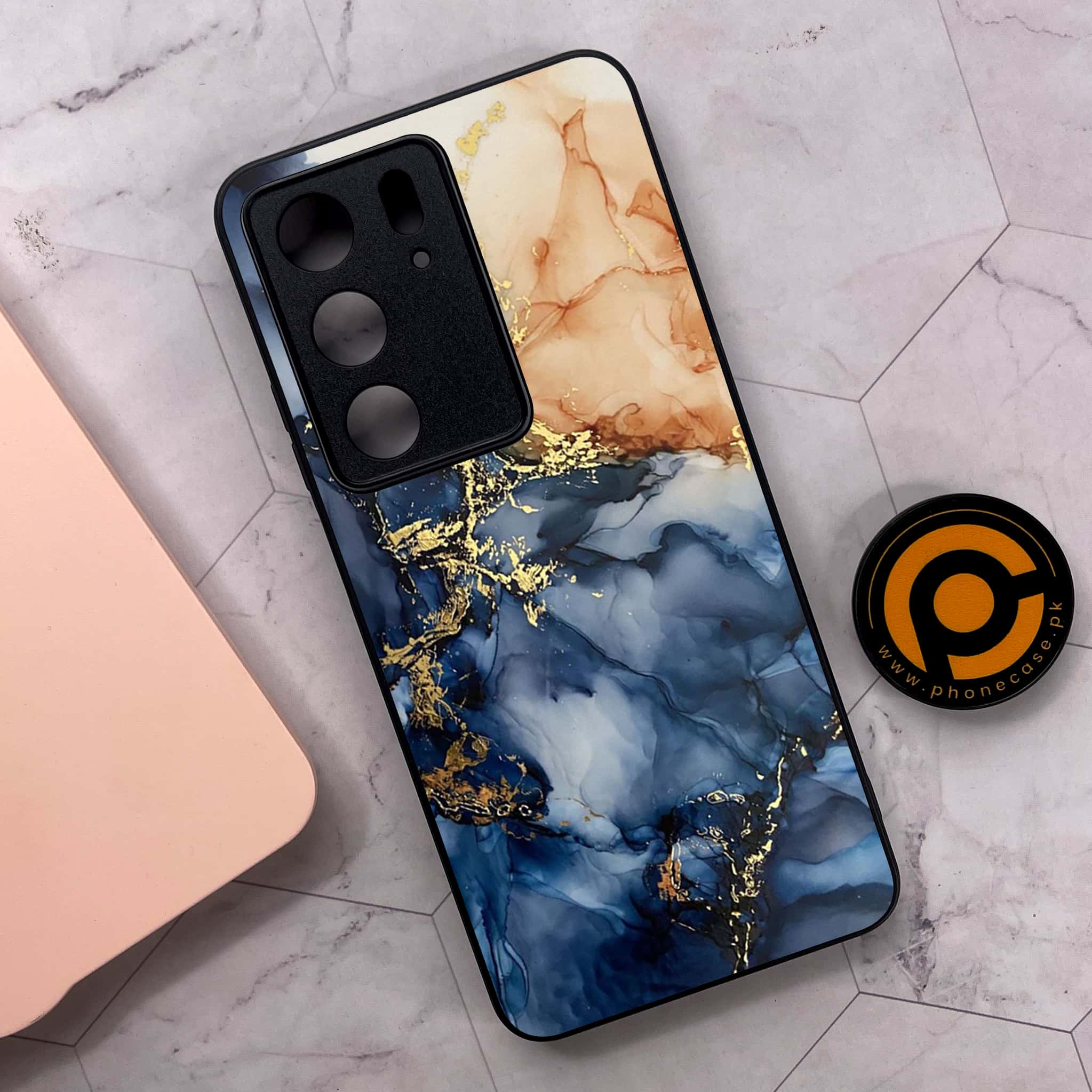 Realme C75x 4G - Blue Marble Series - Premium Metal Printed soft Bumper shock Proof Case