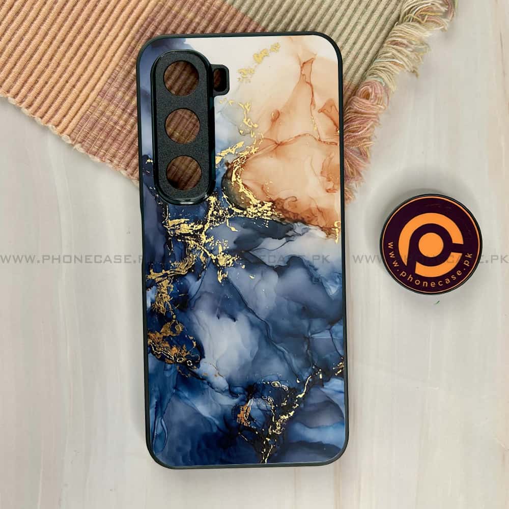 Infinix Hot 60i - Blue Marble Series - Premium Metal Printed soft Bumper shock Proof Case