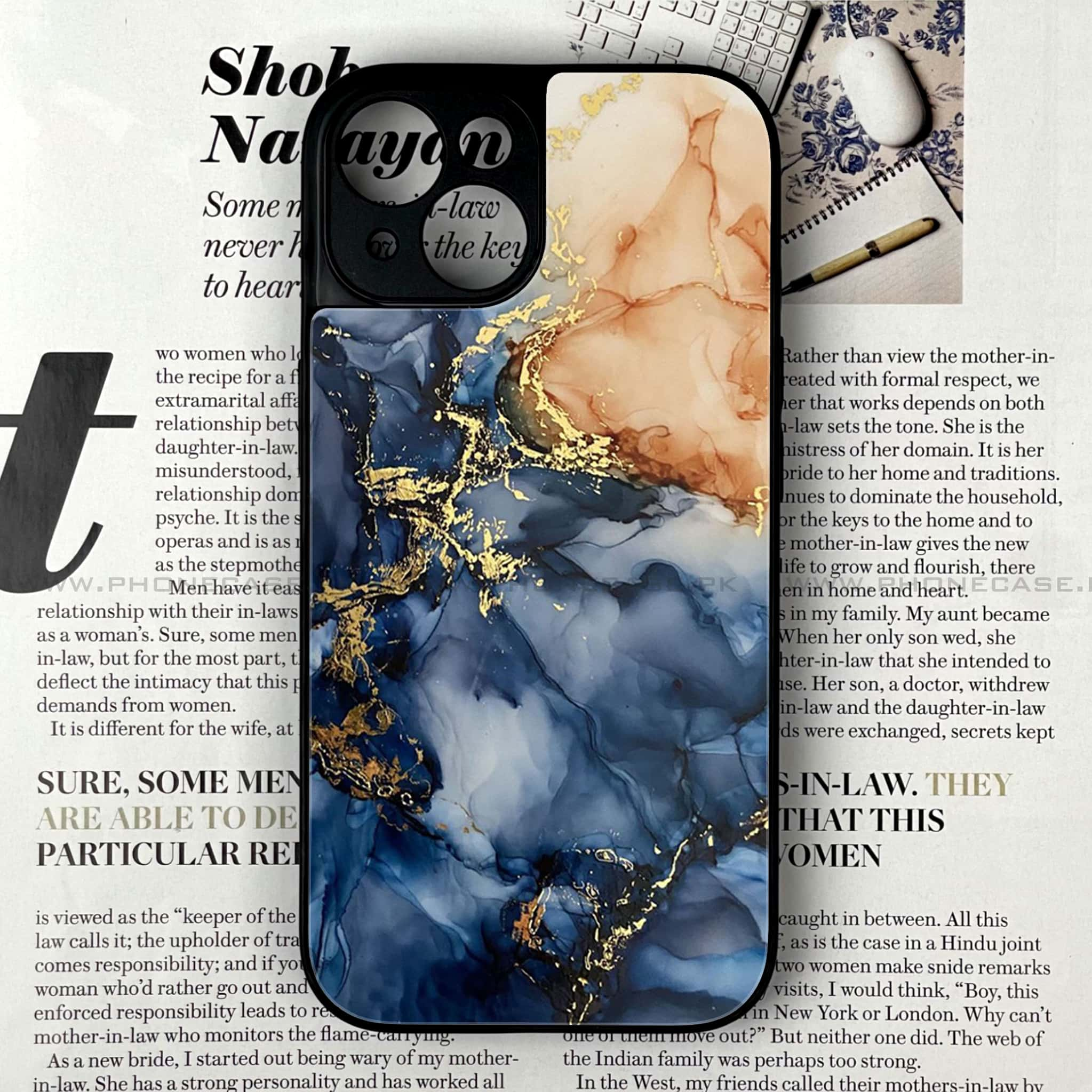 iPhone 14 - Blue Marble Series - Premium Printed Glass soft Bumper shock Proof Case