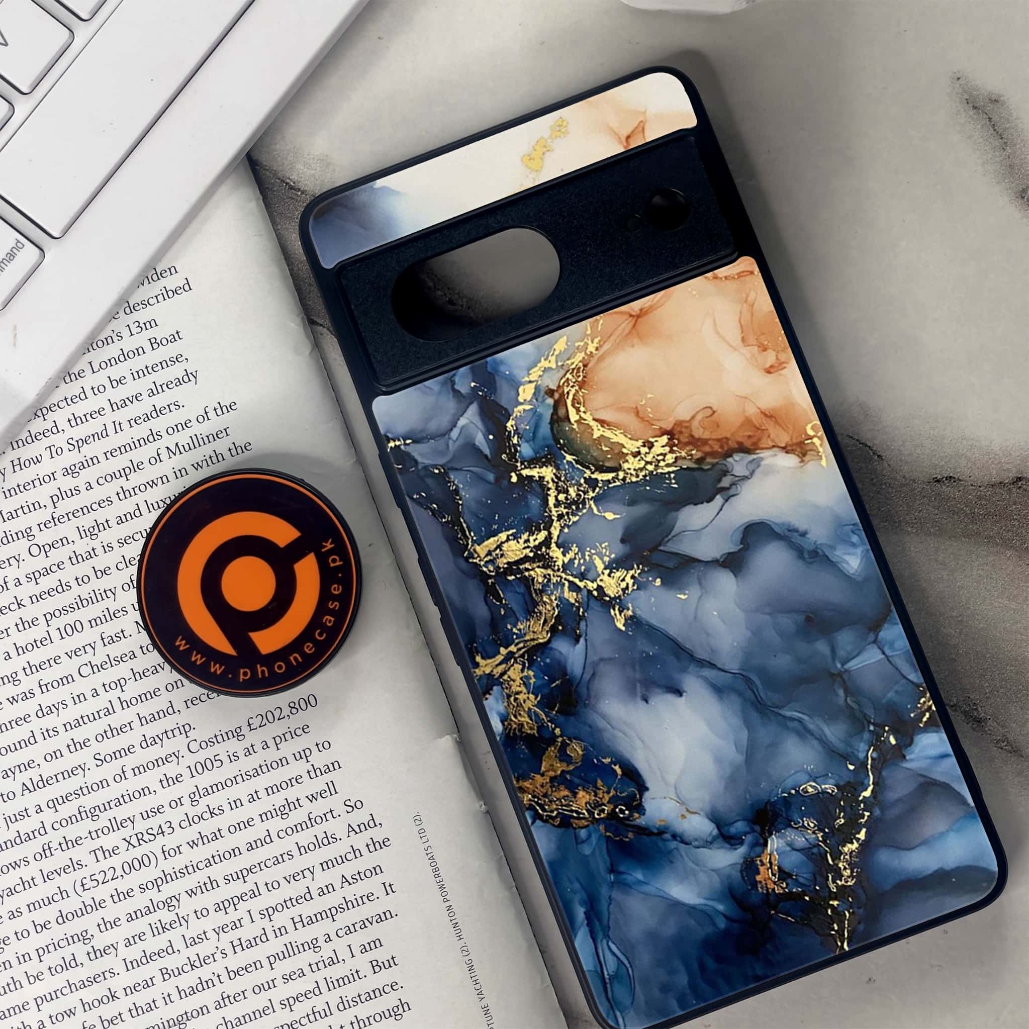 Google Pixel 7 - Blue Marble Series - Premium Metal Printed soft Bumper Shock Proof Case