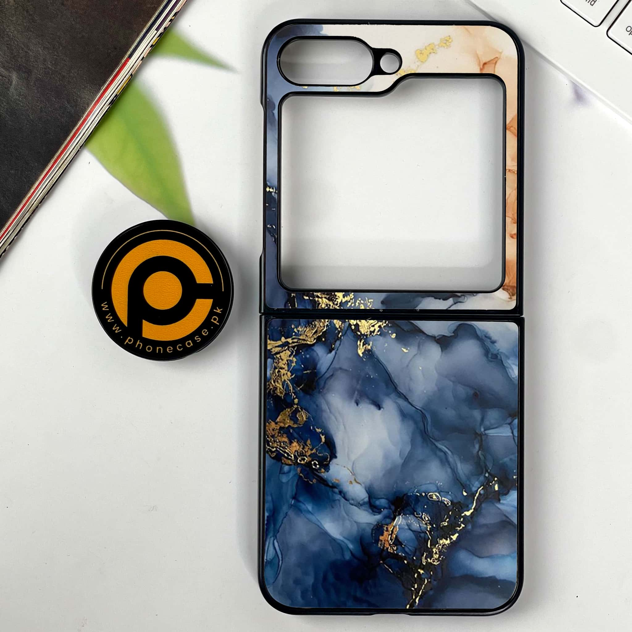 Galaxy Z Flip 6 - Blue Marble Series - Premium Printed Glass soft Bumper shock Proof Case