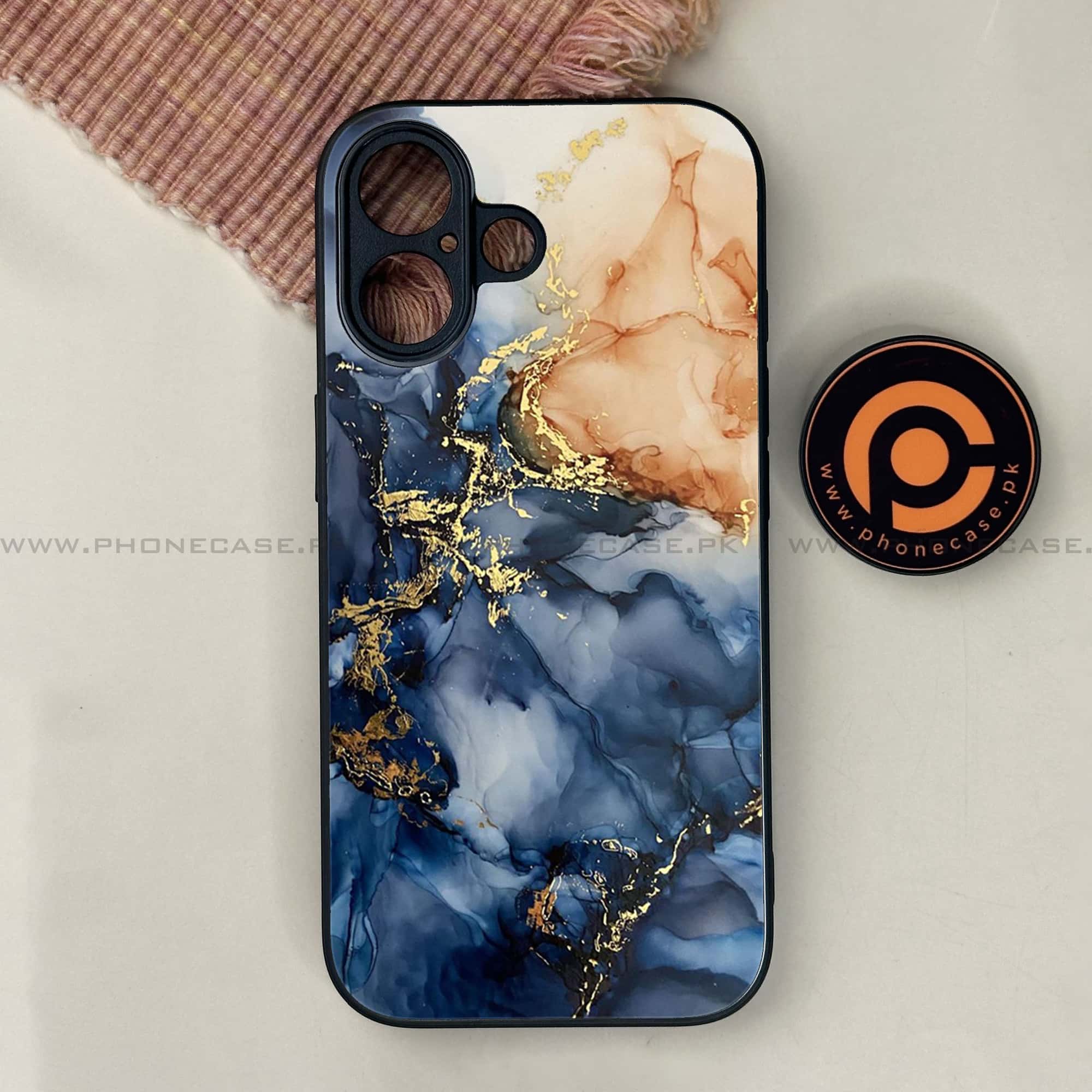 iPhone 17 - Blue Marble Series - Premium Printed Glass soft Bumper shock Proof Case