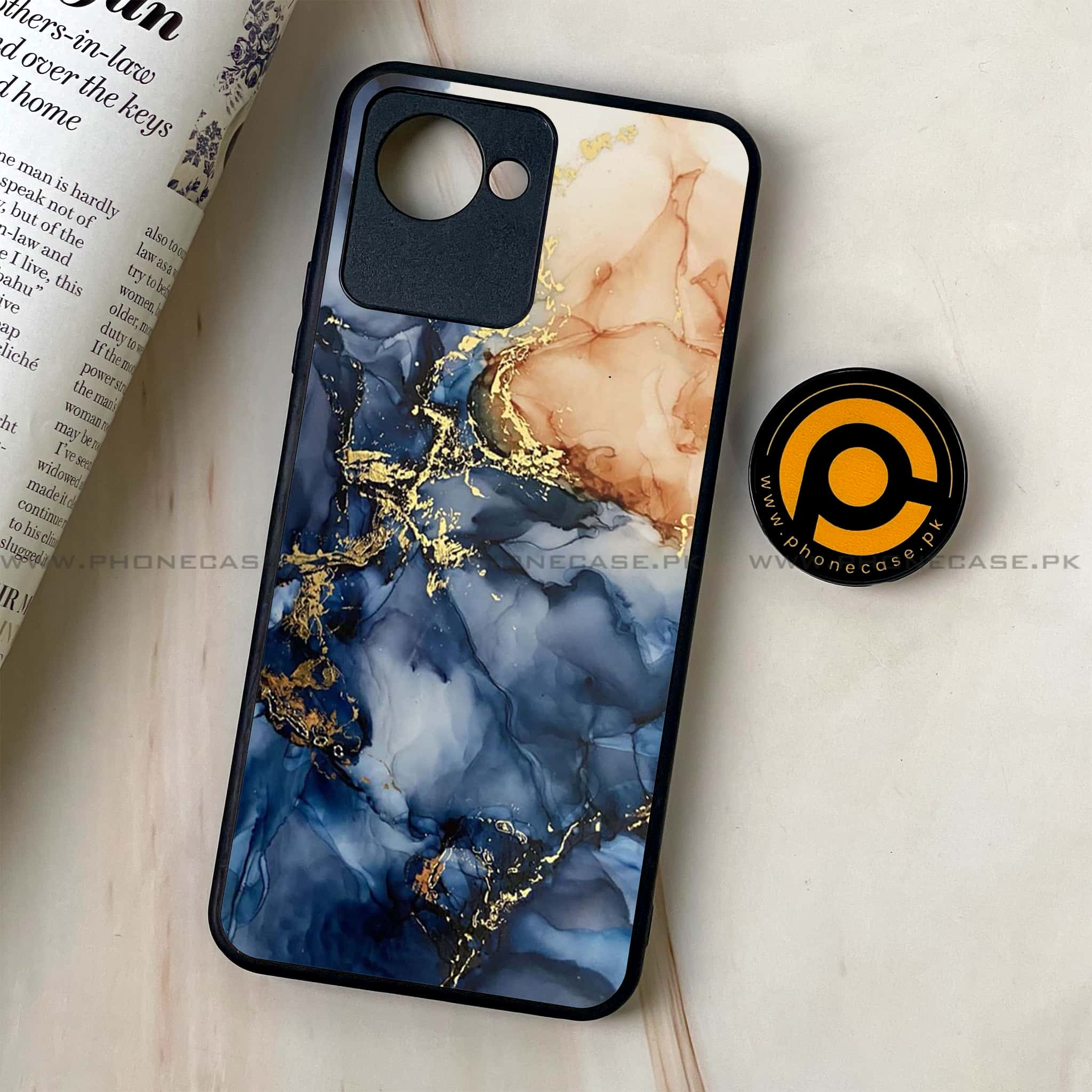 Realme C30 - Blue Marble Series - Premium Printed Glass soft Bumper shock Proof Case