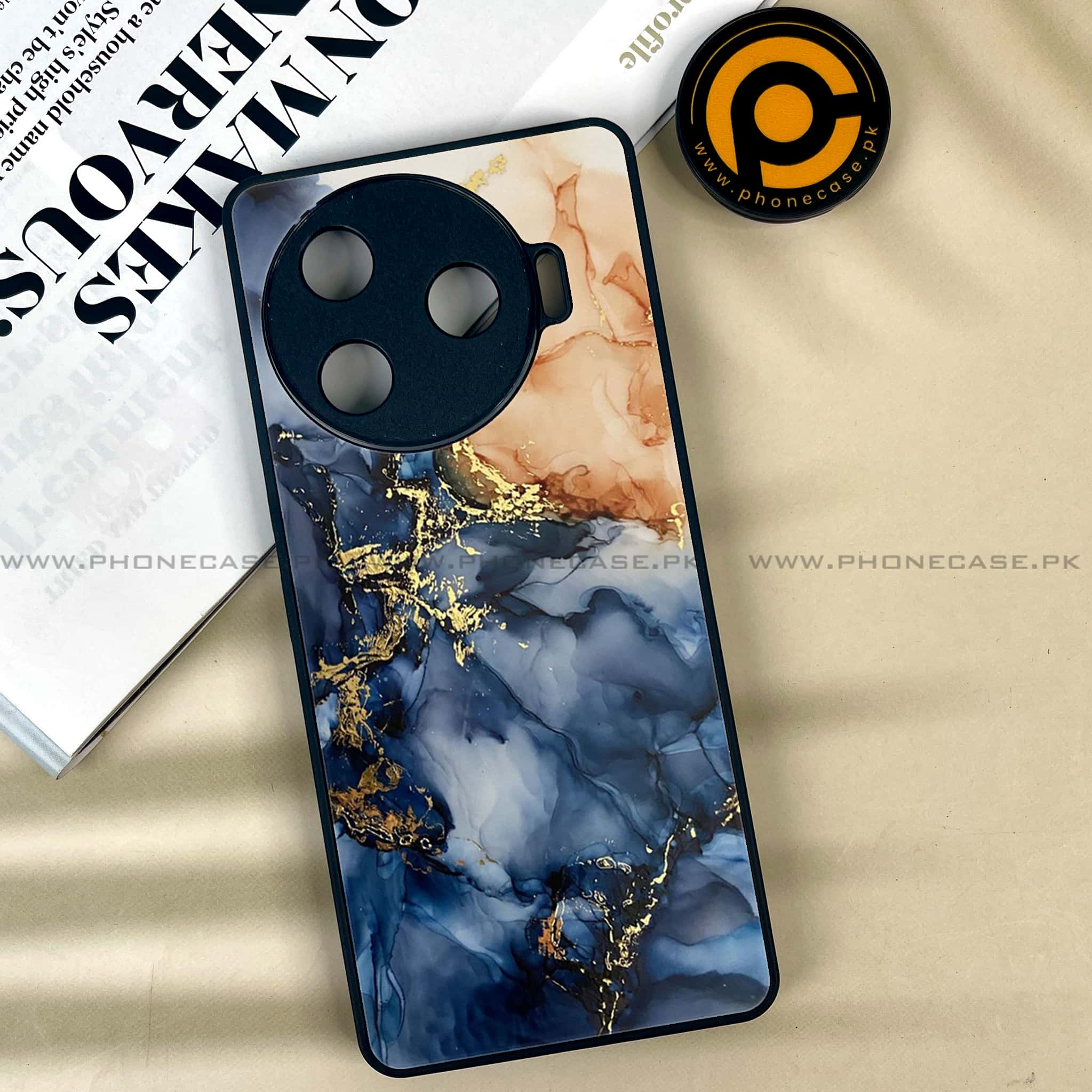 Tecno Camon 30 Pro - Blue Marble Series - Premium Printed Glass soft Bumper shock Proof Case