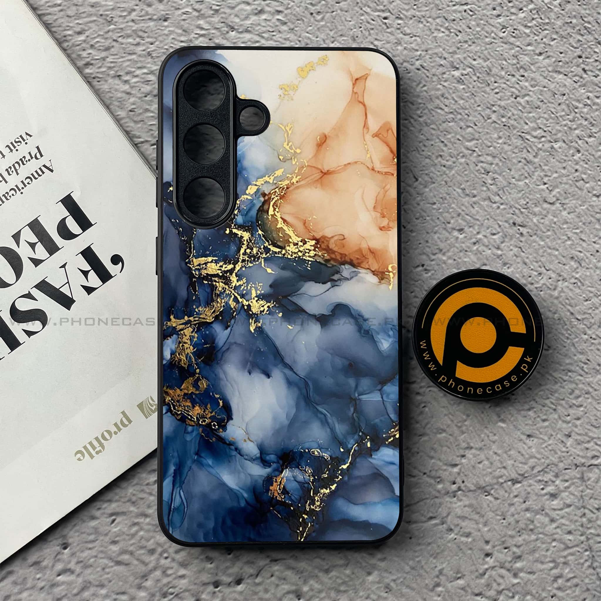 Samsung Galaxy S25 FE - Blue Marble Series - Premium Metal Printed soft Bumper shock Proof Case