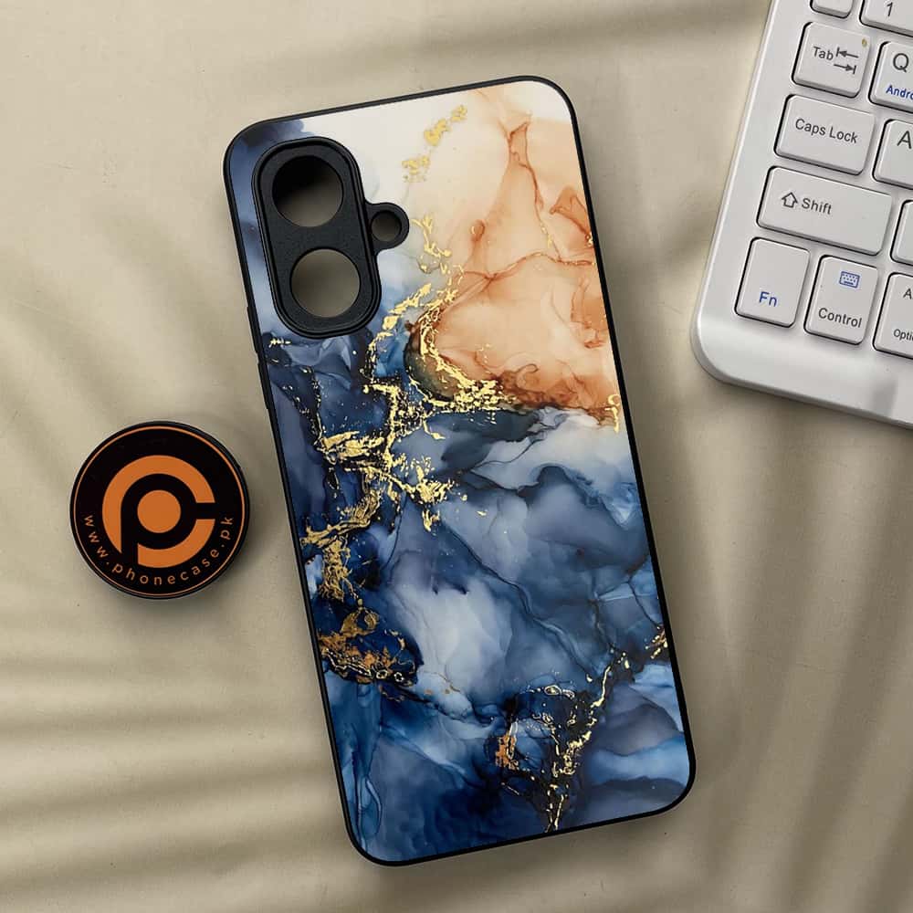 Tecno Spark Go 2 - Blue Marble Series - Premium Metal Printed soft Bumper Shock Proof Case