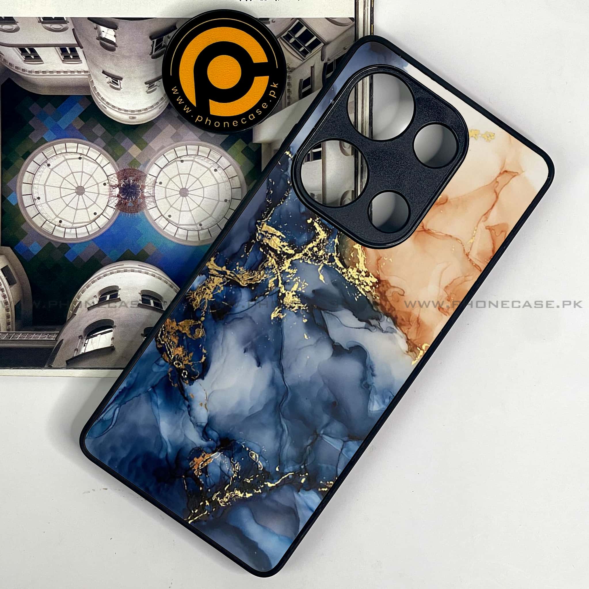 Redmi Note 13 Pro 4G - Blue Marble Series - Premium Metal Printed soft Bumper shock Proof Case