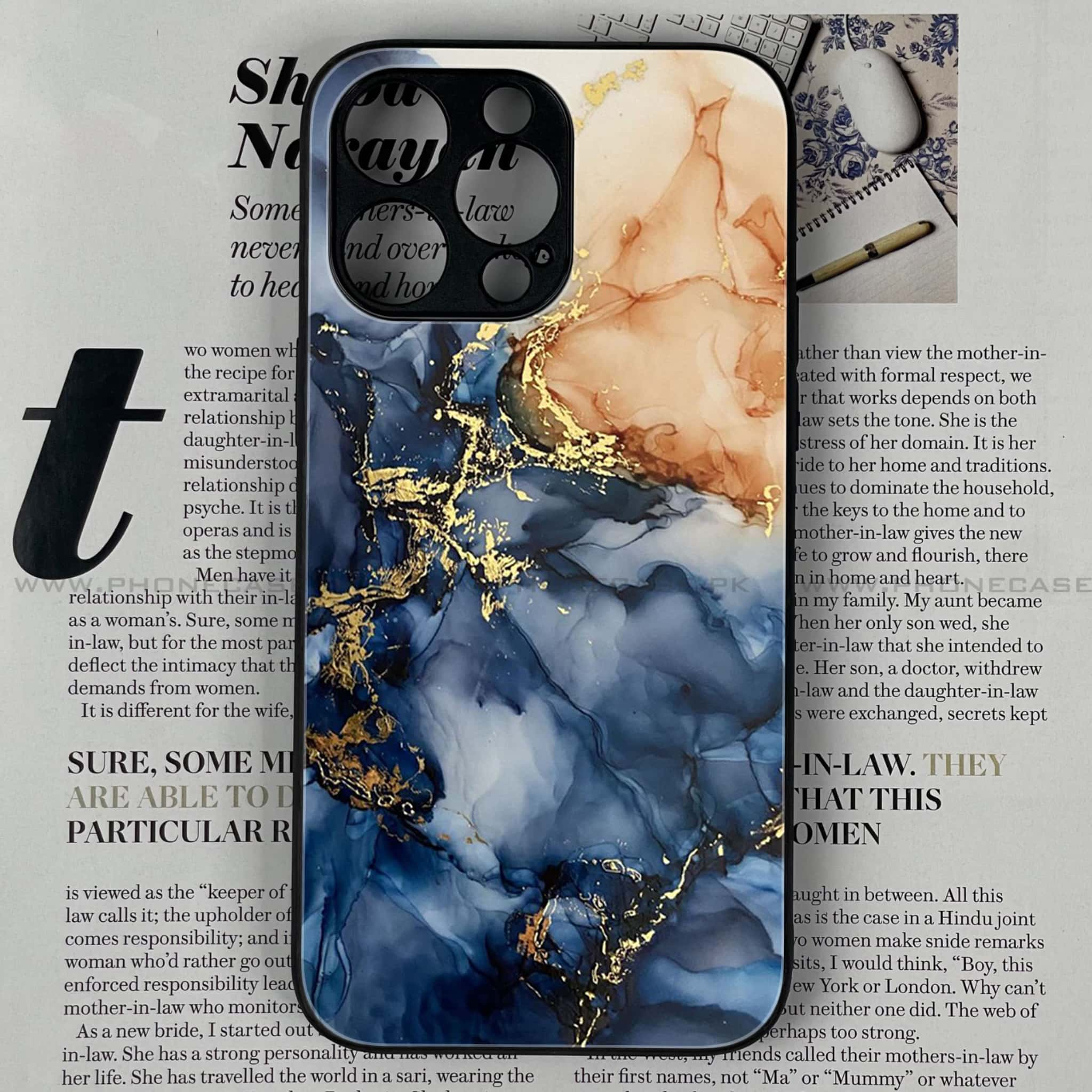 iPhone 14 Pro - Blue Marble Series - Premium Printed Glass soft Bumper shock Proof Case