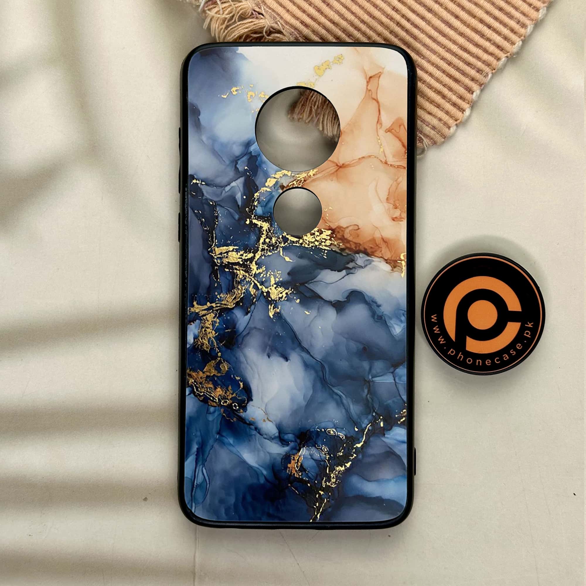 Moto G7 - Blue Marble Series - Premium Printed Glass soft Bumper shock Proof Case