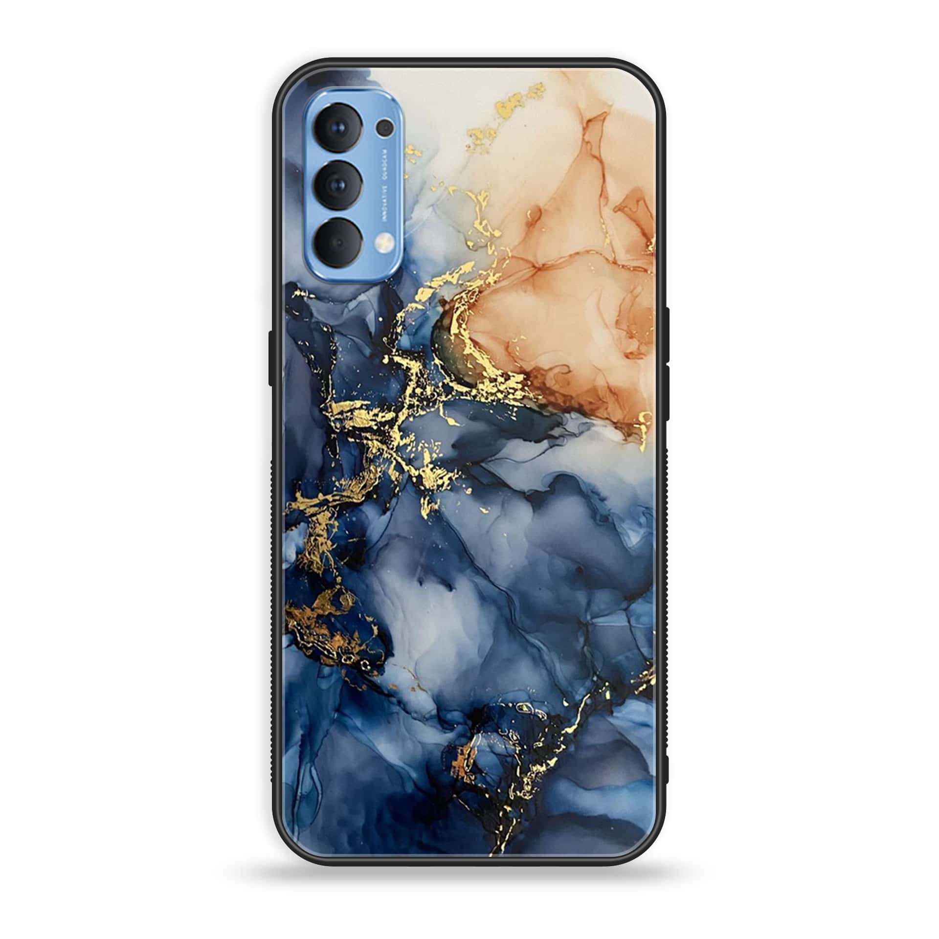 Oppo Reno 4 4G  - Blue Marble Series - Premium Printed Glass soft Bumper shock Proof Case