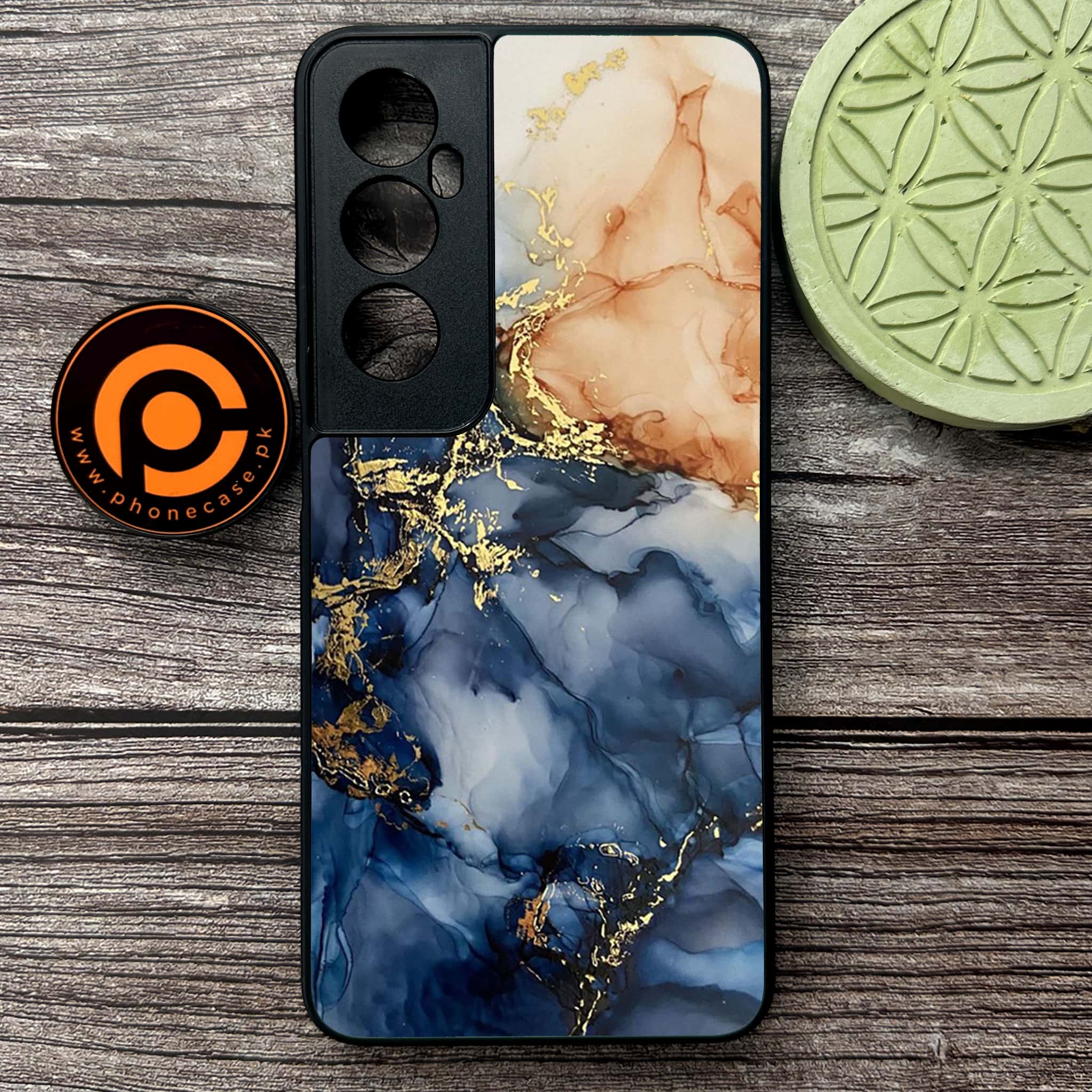 Realme C65  - Blue Marble Series - Premium Metal Printed soft Bumper shock Proof Case