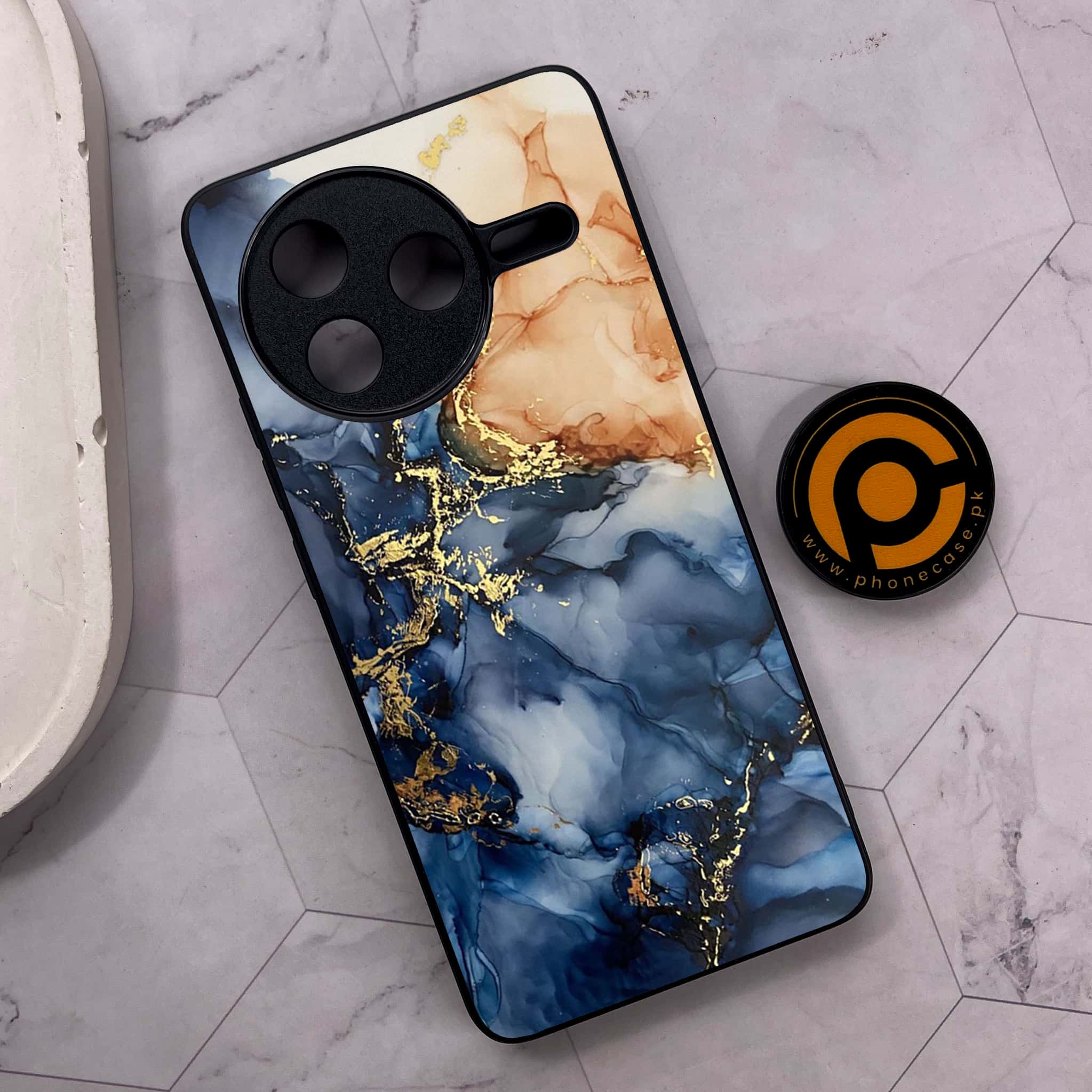 Xiaomi Poco F7 Pro 5G - Blue Marble Series - Premium Metal Printed soft Bumper shock Proof Case