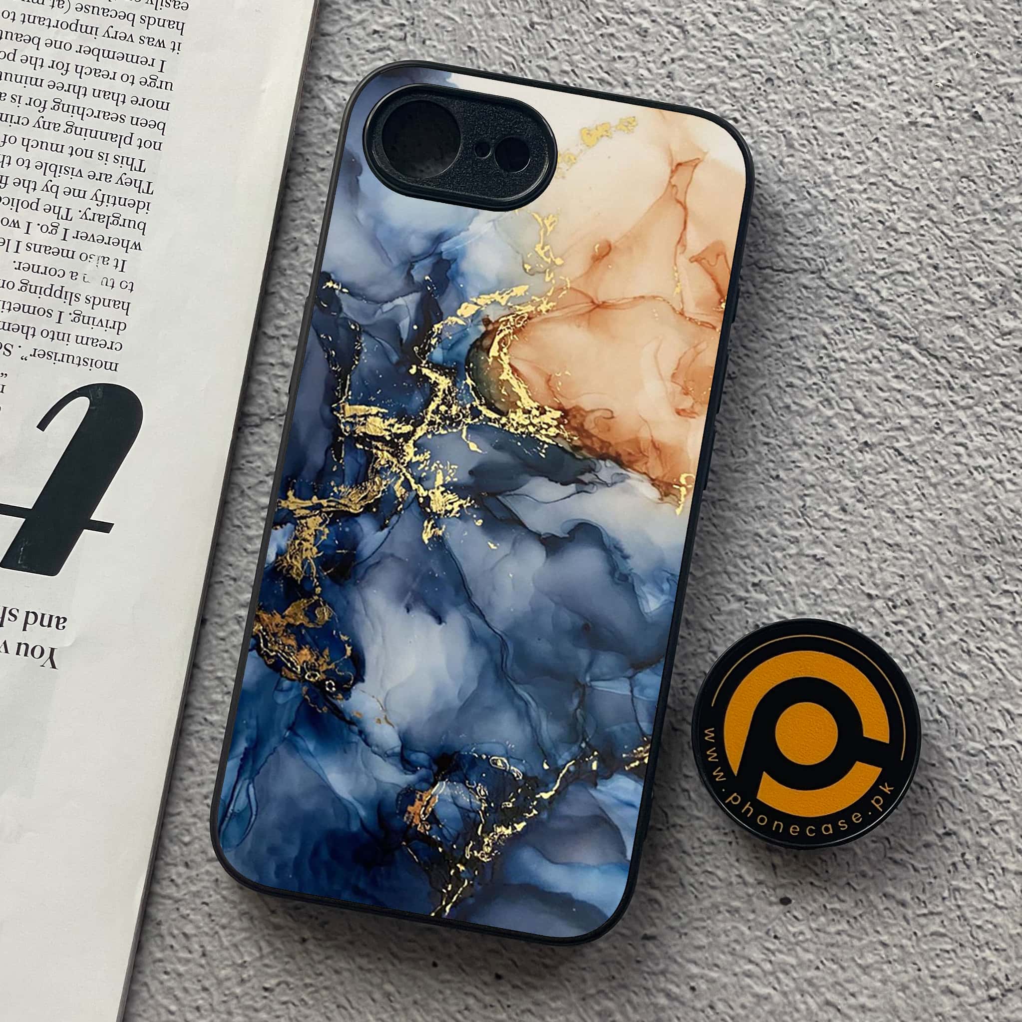 iPhone 16e - Blue Marble Series - Premium Metal  Printed soft Bumper shock Proof Case