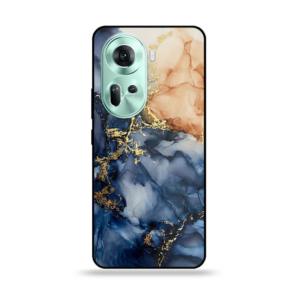 Oppo Reno 11 5G - Blue Marble Design 9 - Premium Printed Glass soft Bumper shock Proof Case CS-13912