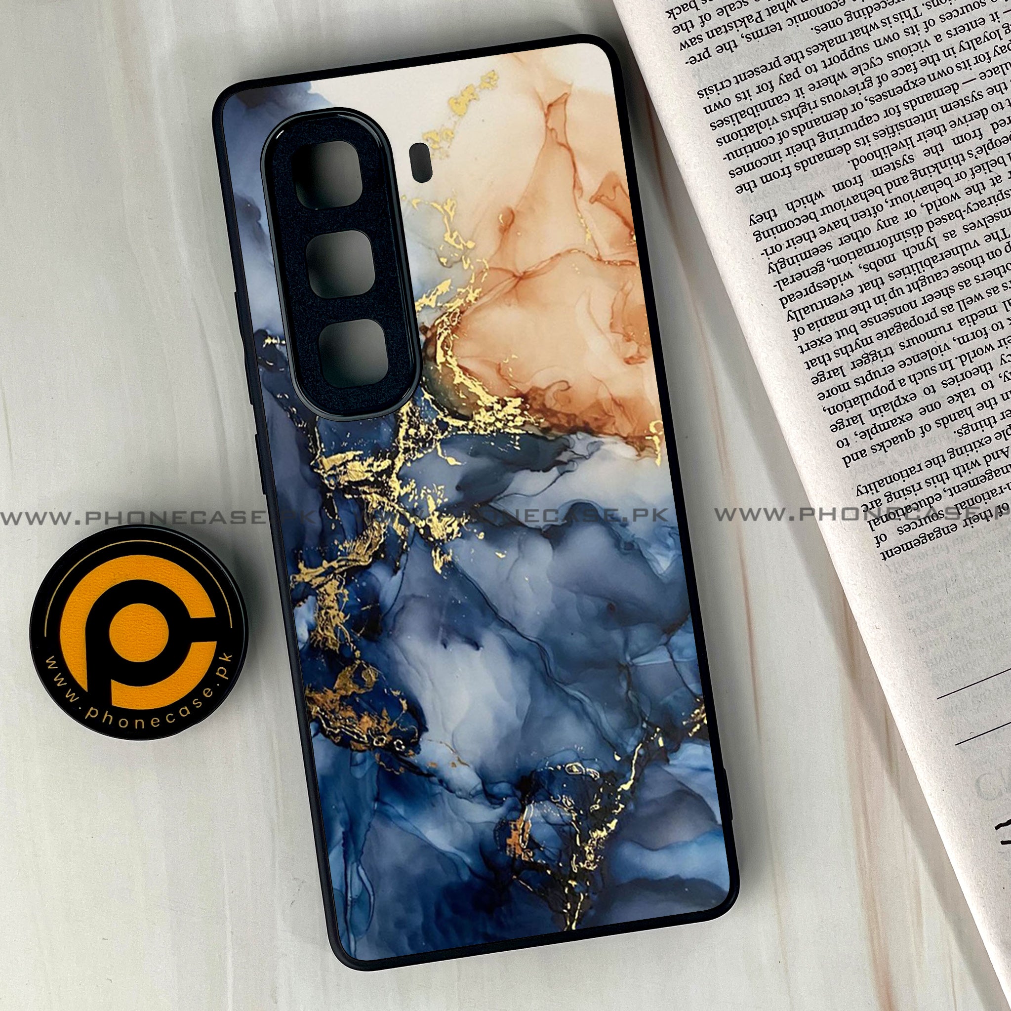 Infinix Hot 50 Pro Plus - Blue Marble Series - Premium Printed Glass soft Bumper shock Proof Case