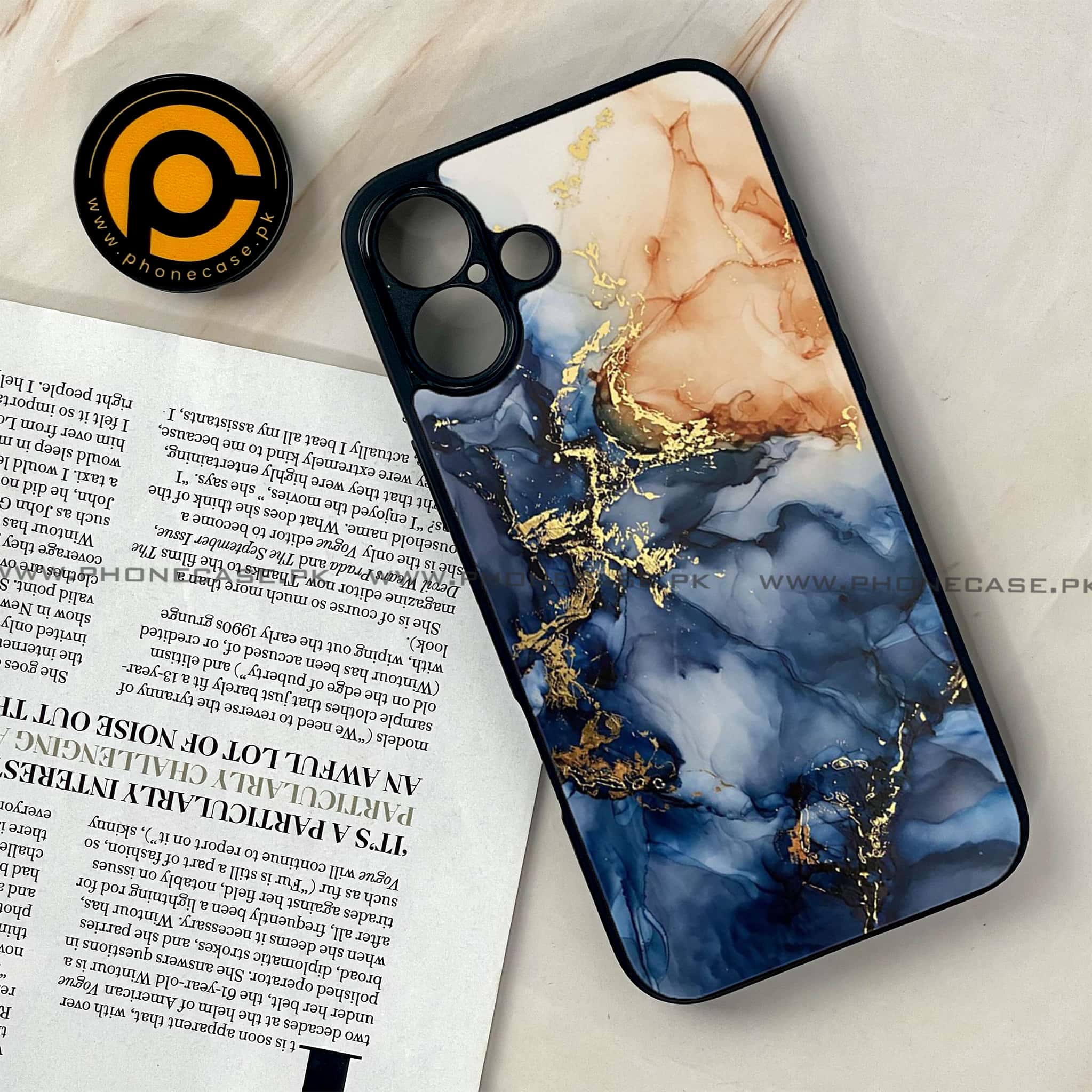 iPhone 16 Plus -  Blue Marble Series - Premium Metal Printed soft Bumper shock Proof Case