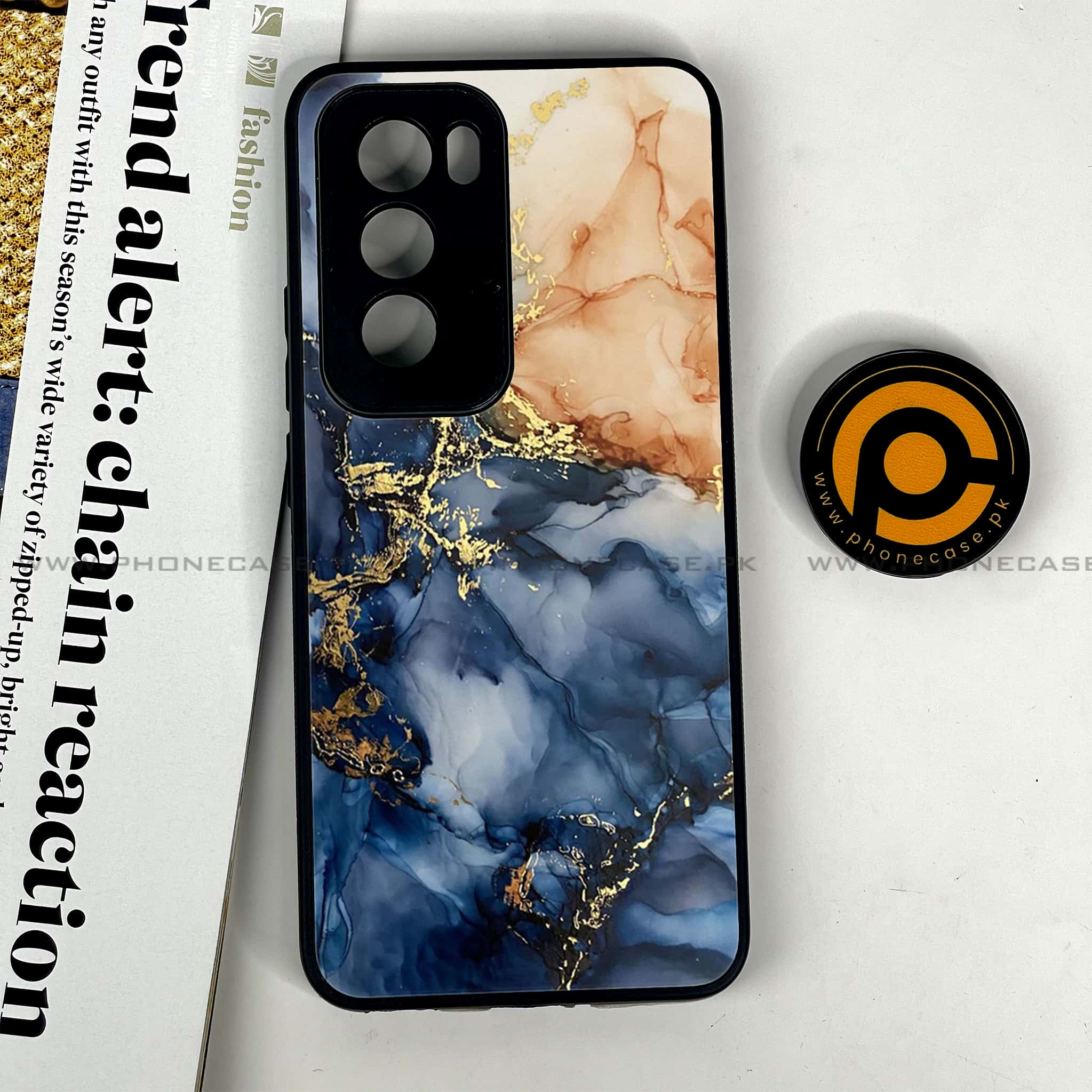 Oppo Reno 12 5G - Blue Marble Series - Premium Printed Glass soft Bumper shock Proof Case