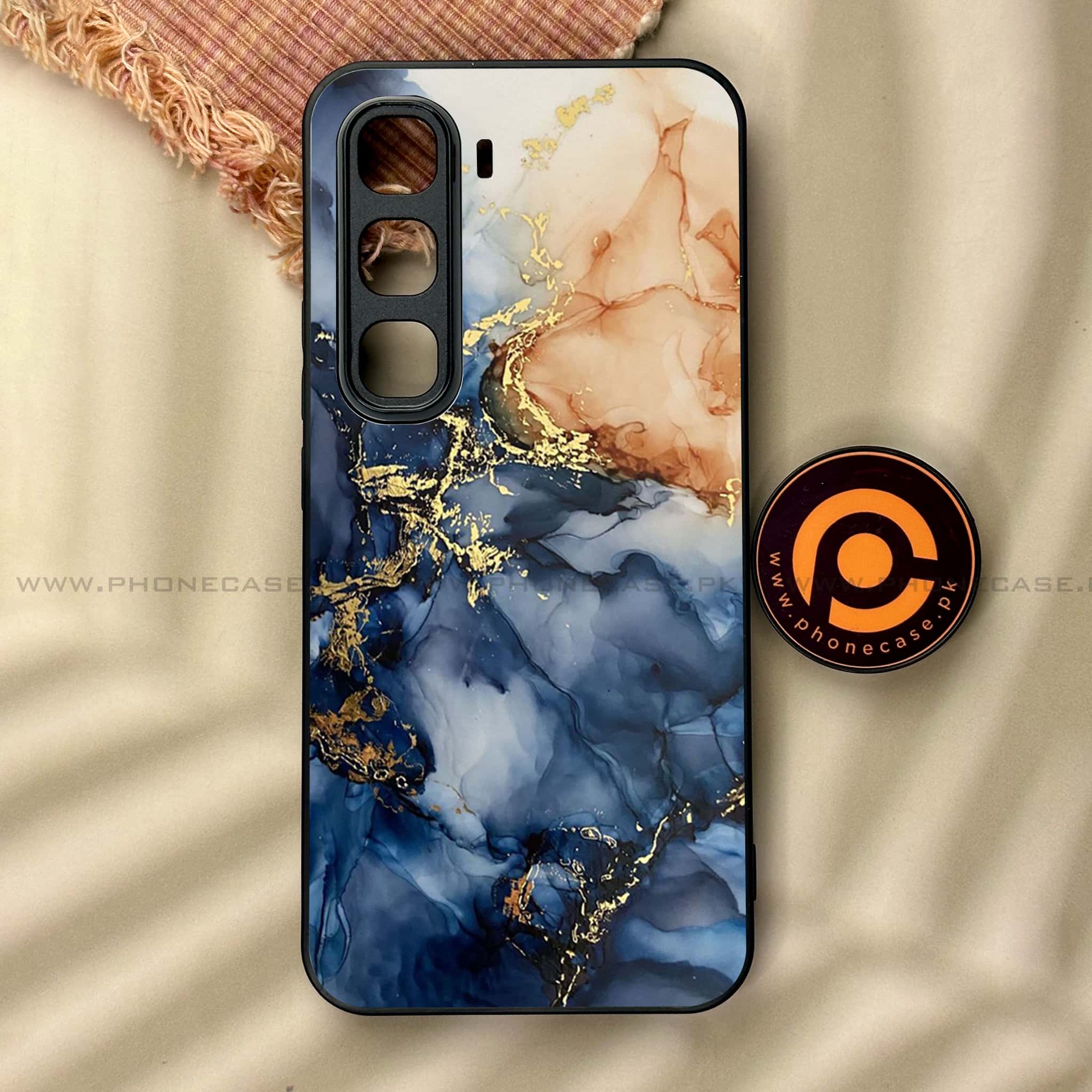 Infinix Hot 60 Pro - Blue Marble Series - Premium Metal Printed soft Bumper shock Proof Case