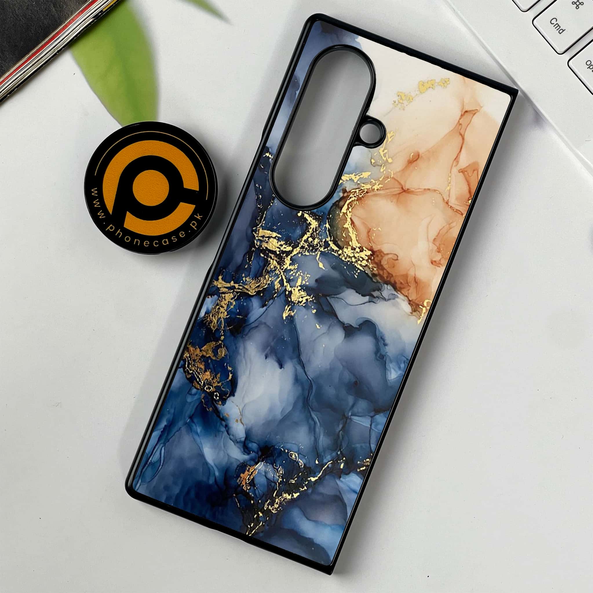 Samsung Galaxy Z Fold 7 - Blue Marble Series - Premium Metal Printed soft Bumper shock Proof Case