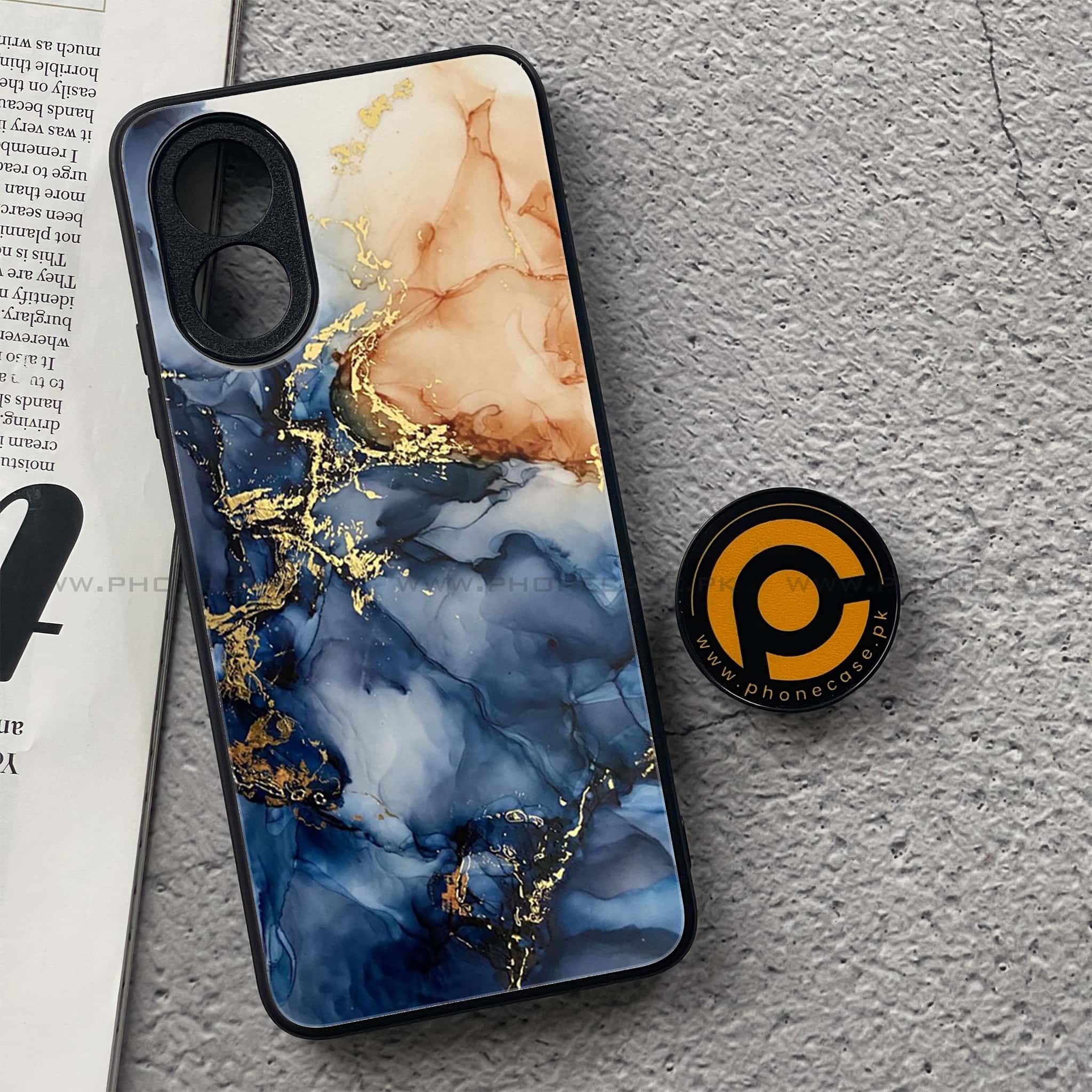 Oppo A18 4G - Blue Marble Series - Premium Printed Glass soft Bumper shock Proof Case