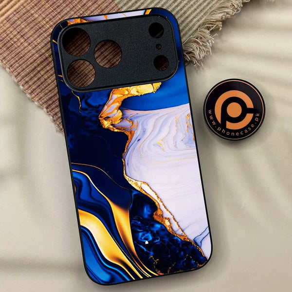 iPhone 17 Pro Max - Blue Golden Marble - Premium Metal Printed soft Bumper shock Proof Case