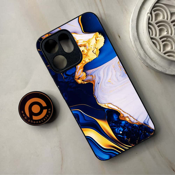 Oppo Reno 14F - Blue Golden Marble - Premium Metal Printed Soft Bumper Shockproof Case