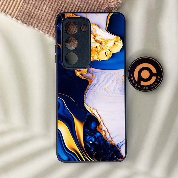 Oppo A5 2025 - Blue Golden Marble - Premium Metal Printed soft Bumper shock Proof Case CS-42180
