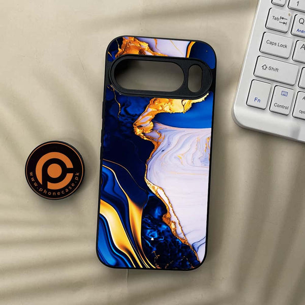 Google Pixel 10 Pro  - Blue Golden Marble - Premium Metal Printed soft Bumper Shock Proof Case