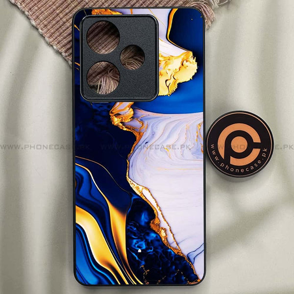 Realme GT 6T - Blue Golden Marble - Premium Metal Printed soft Bumper shock Proof Case