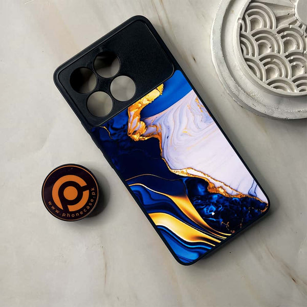 Xiaomi Poco F6 Pro - Blue Golden Marble - Premium Metal Printed soft Bumper shock Proof Case