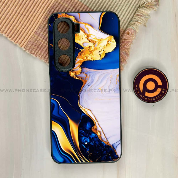 Infinix Hot 60i - Blue Golden Marble - Premium Metal Printed soft Bumper shock Proof Case CS-44375