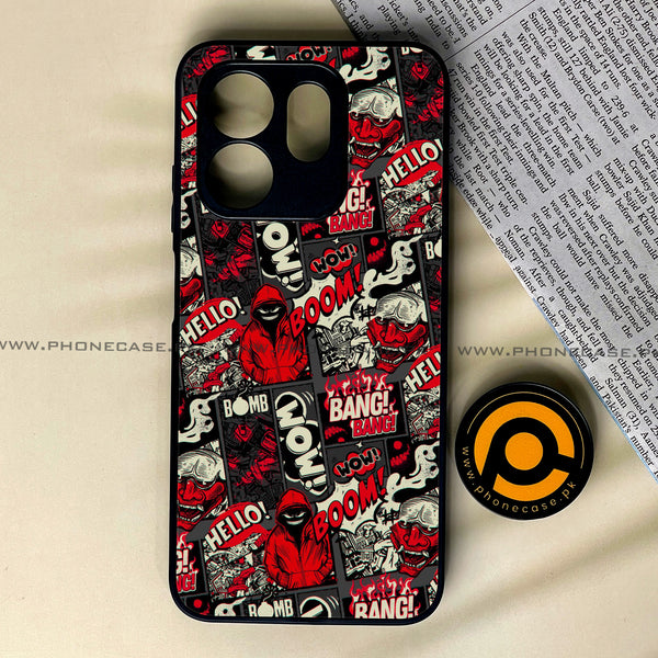 Infinix Hot 50i - Boom Red - Premium Printed Glass soft Bumper Shock Proof Case