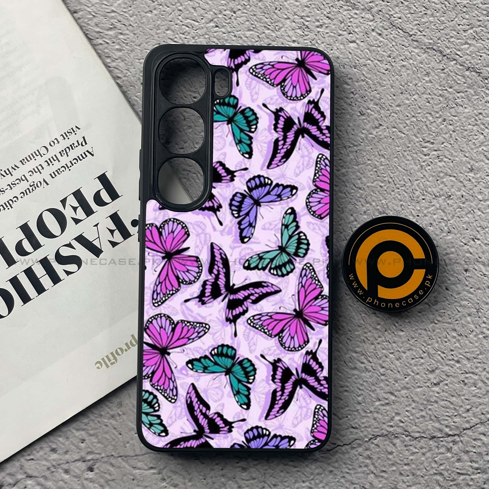 Vivo V40 Lite (IDN) - Butterflies Design Series - Premium Metal Printed soft Bumper Shock Proof Case