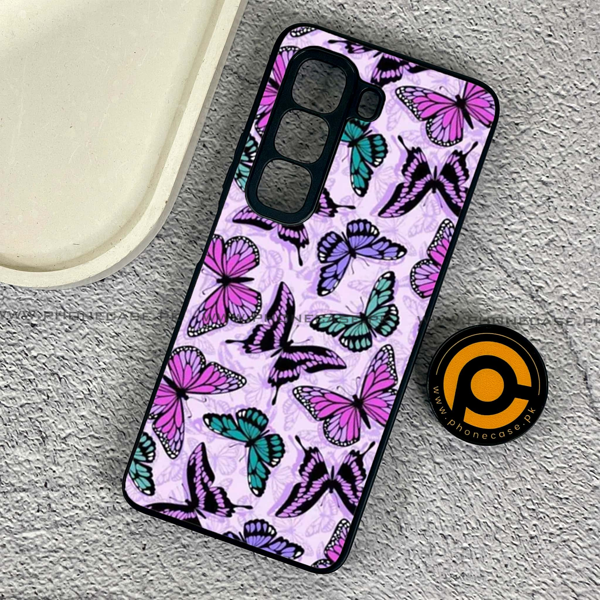 Infinix Hot 50 4G - Butterflies Design Series - Premium Printed Glass soft Bumper shock Proof Case