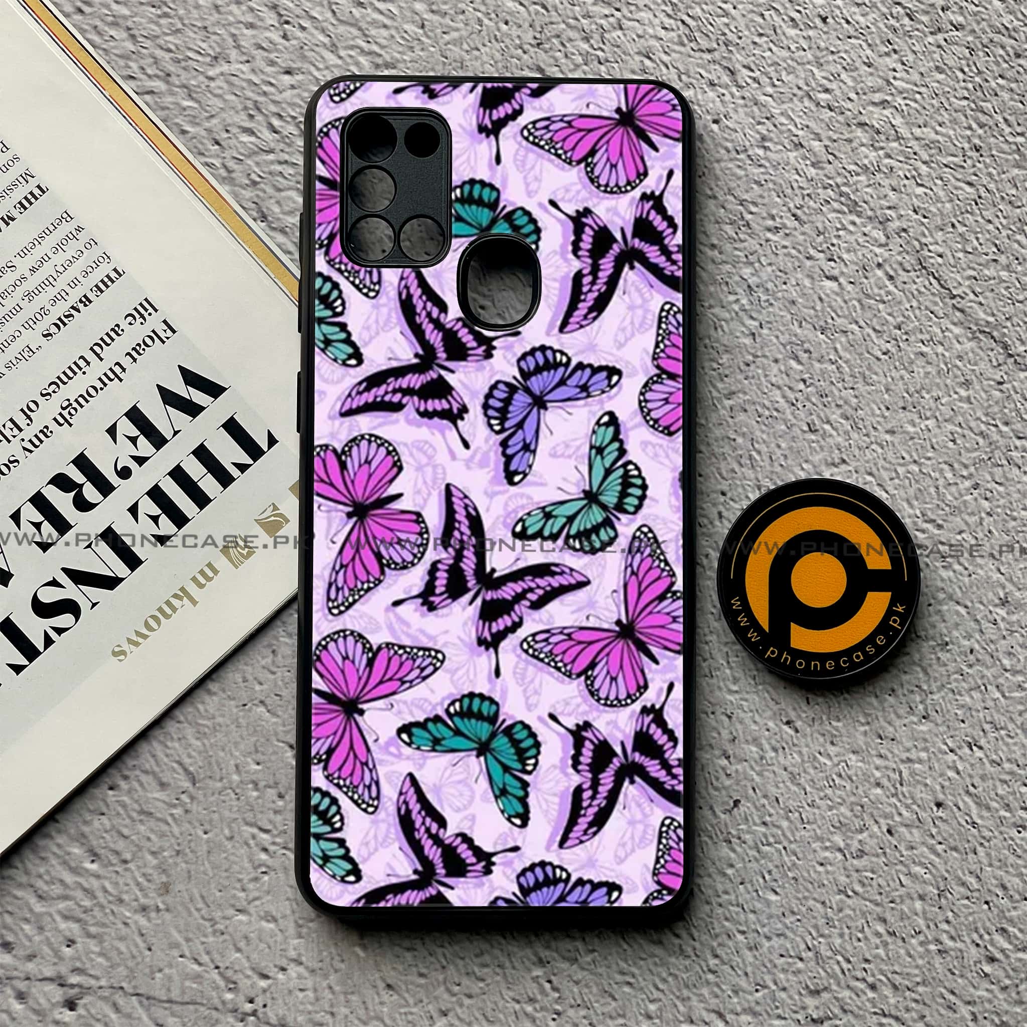 Samsung Galaxy A21s - Butterflies Design Series - Premium Printed Glass soft Bumper shock Proof Case