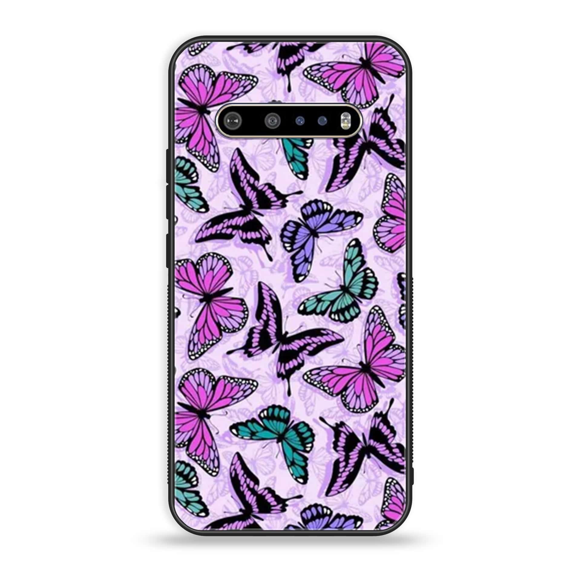 LG V60 Butterflies Design Series Premium Printed Glass soft Bumper shock Proof Case