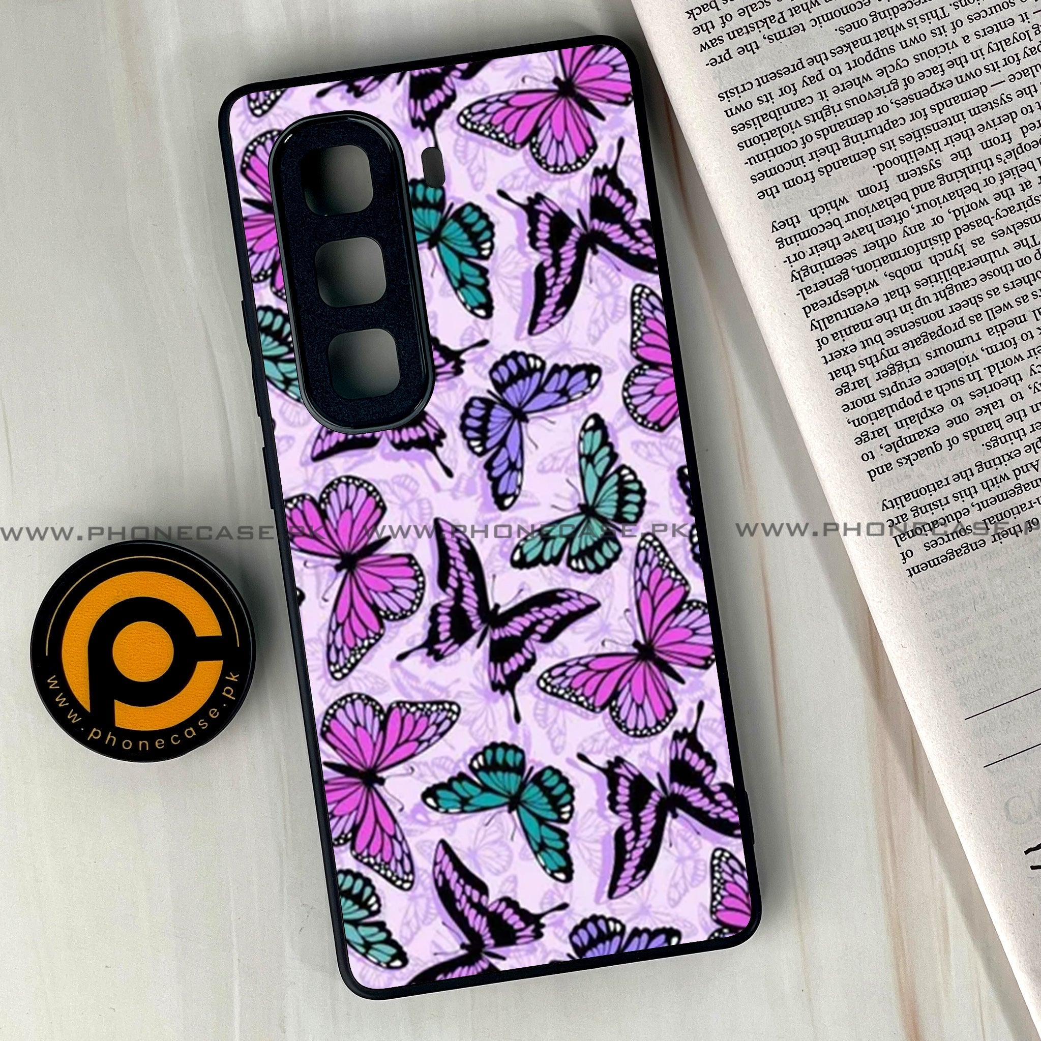 Infinix Hot 60  - Butterflies Design Series - Premium Metal Printed soft Bumper shock Proof Case