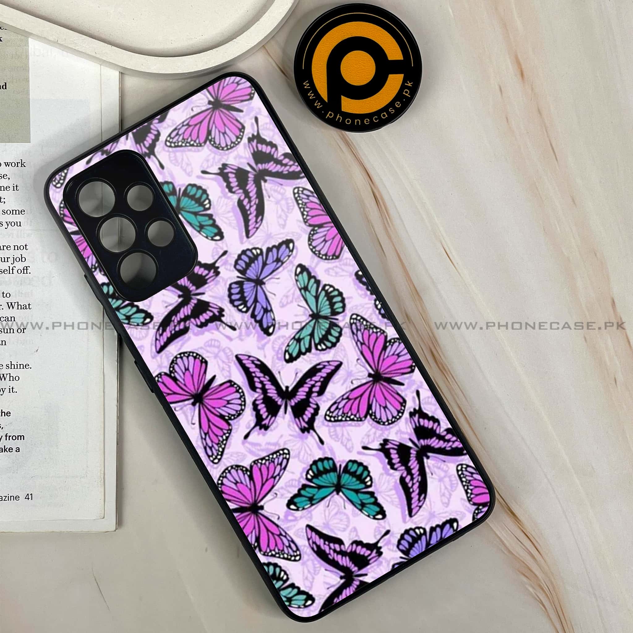 Galaxy A32 - Butterflies Design Series - Premium Printed Glass soft Bumper shock Proof Case