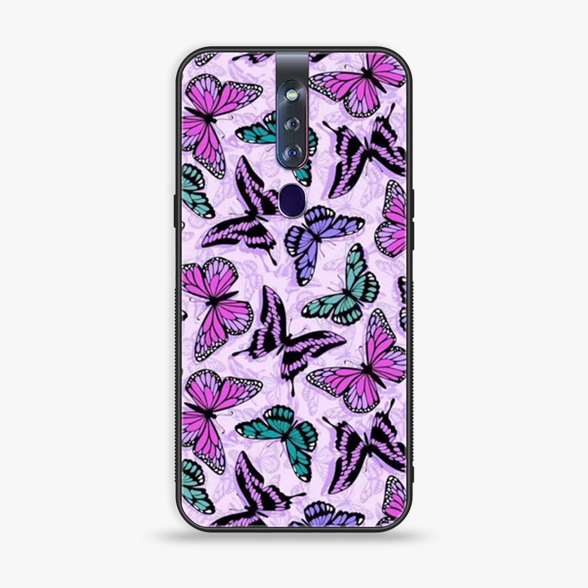 Oppo F11 Pro Butterflies Design Series Premium Printed Glass soft Bumper shock Proof Case