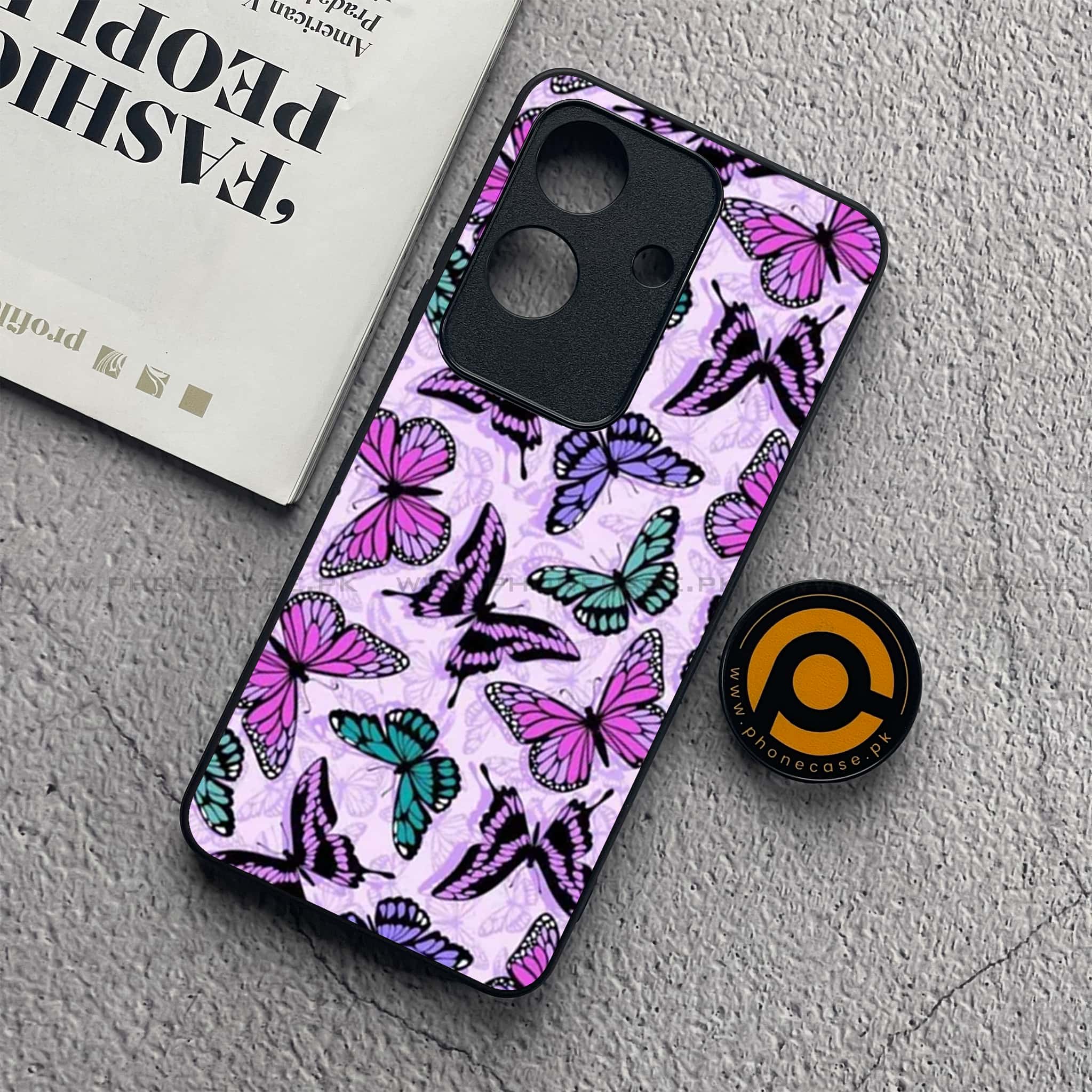 Realme Note 60x - Butterflies Design Series - Premium Metal  Printed soft Bumper shock Proof Case