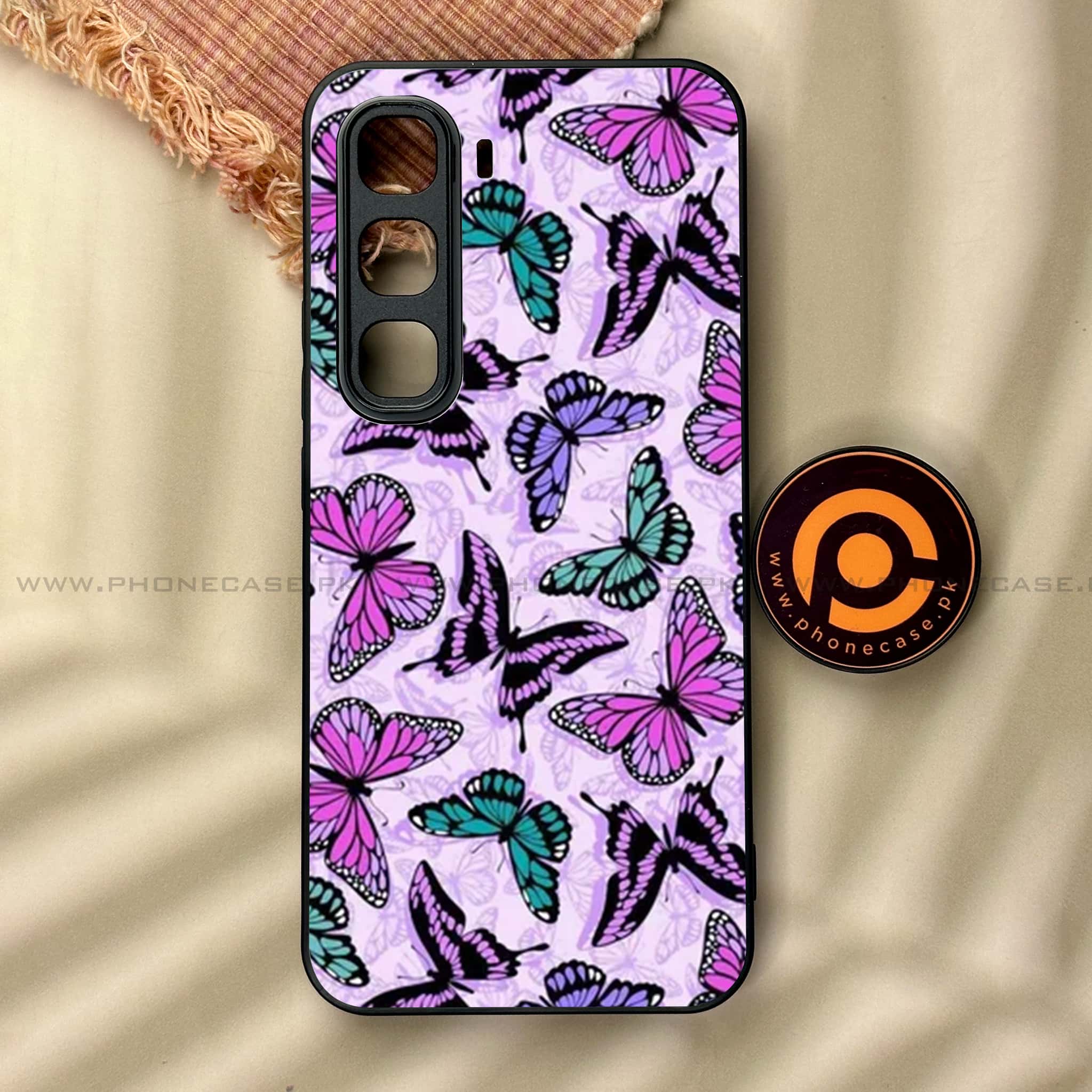 Infinix Hot 60 Pro - Butterflies Design Series - Premium Metal Printed soft Bumper shock Proof Case