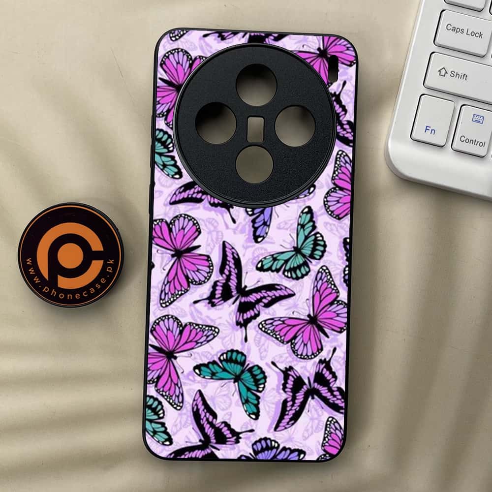 Vivo X200 - Butterflies Design Series - Premium Metal  Printed soft Bumper shock Proof Case